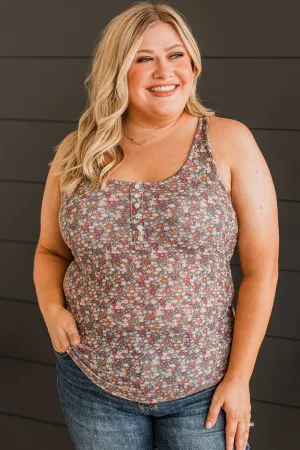 Here & There Floral Tank Top- Charcoal