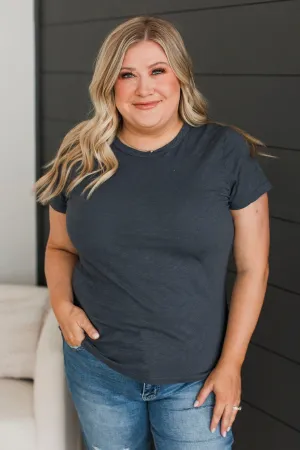 Here For Today Short Sleeve Top- Charcoal Blue