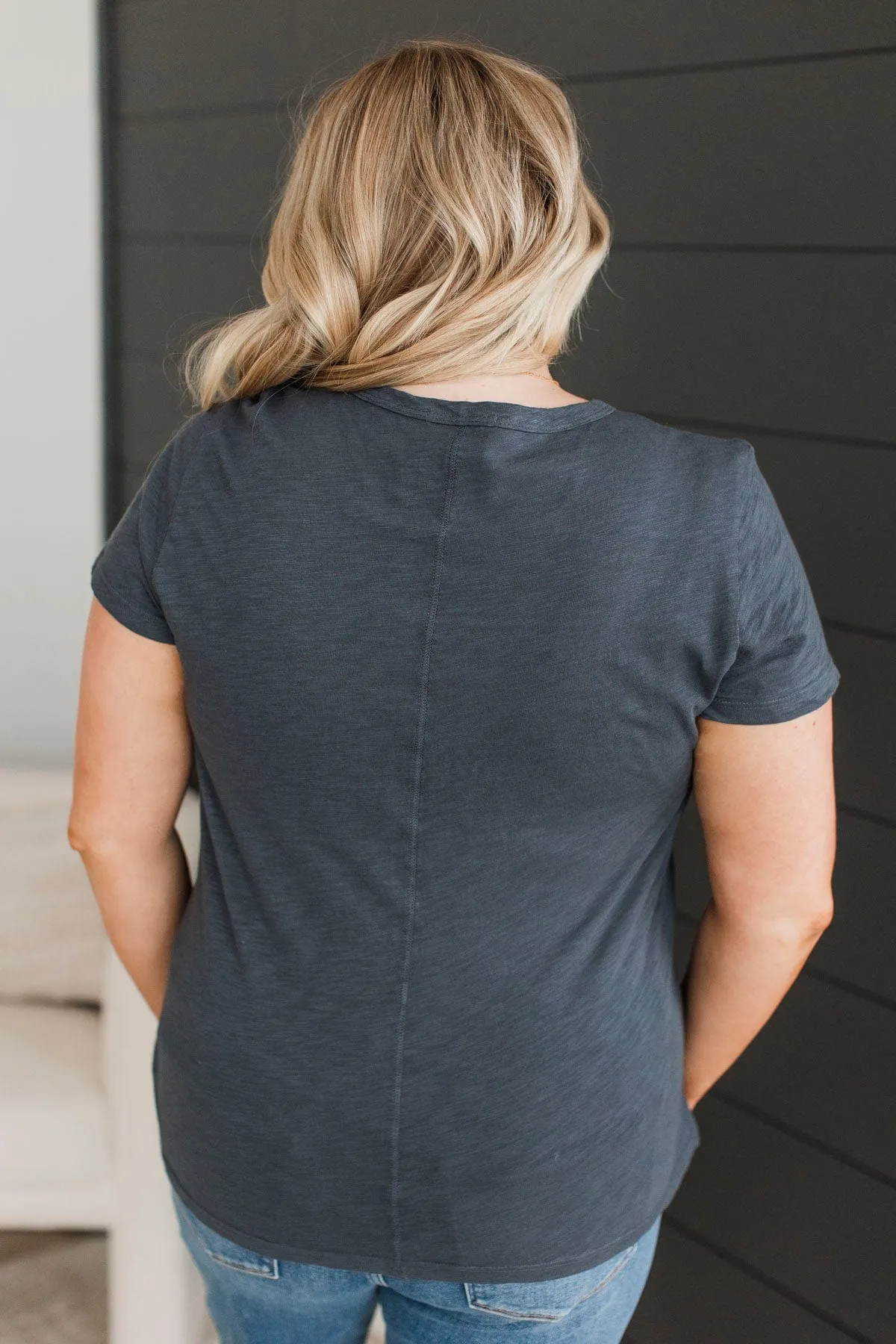 Here For Today Short Sleeve Top- Charcoal Blue