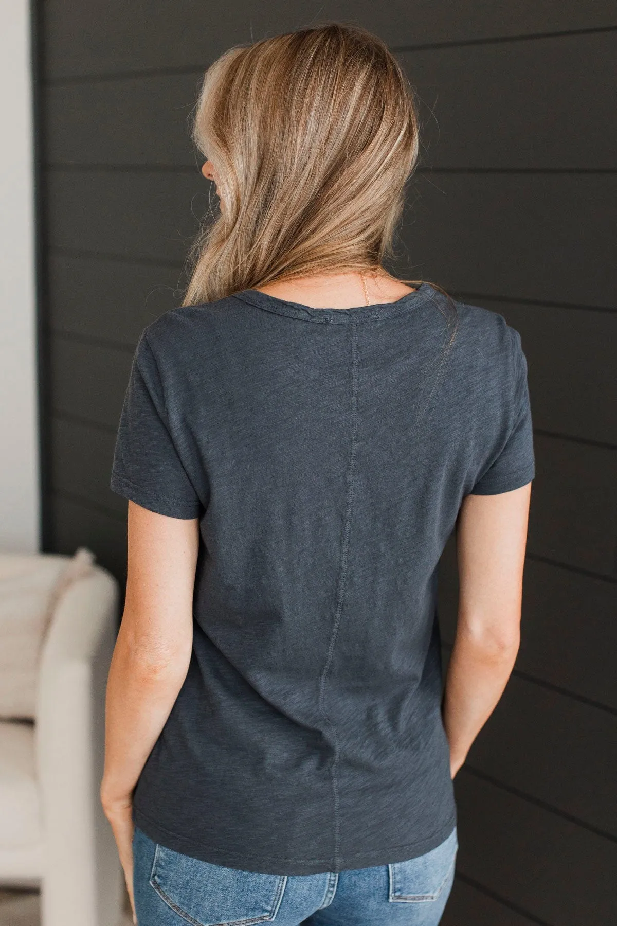 Here For Today Short Sleeve Top- Charcoal Blue