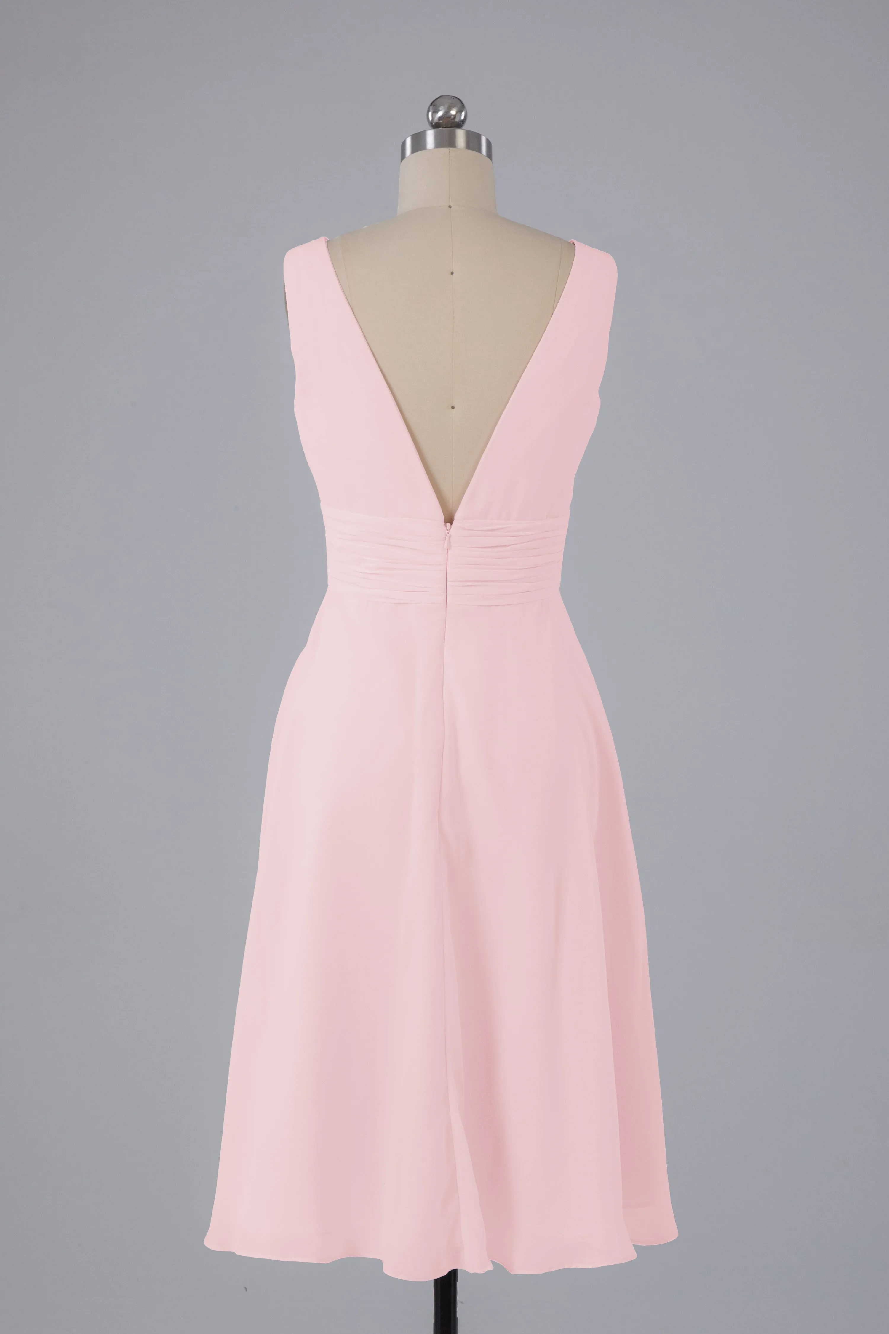 High Low Knee Length V-Neck Bridesmaid Dresses