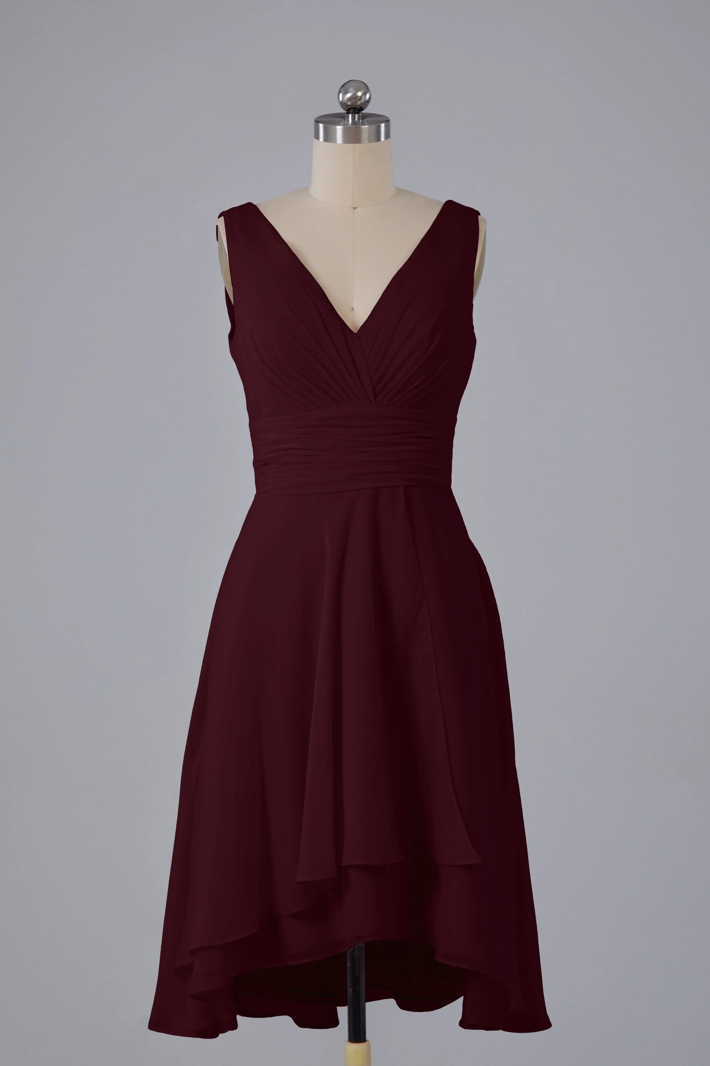 High Low Knee Length V-Neck Bridesmaid Dresses