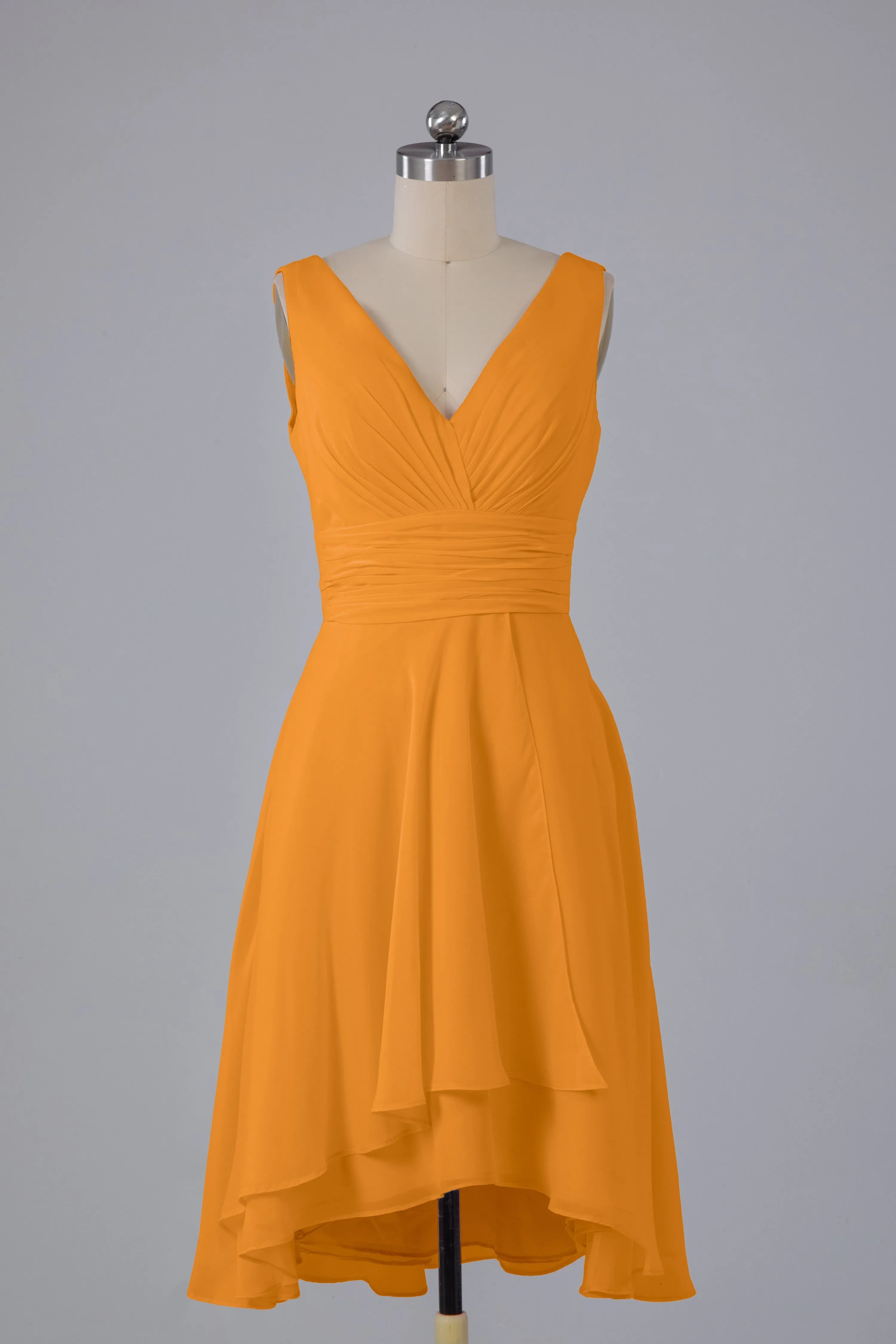 High Low Knee Length V-Neck Bridesmaid Dresses