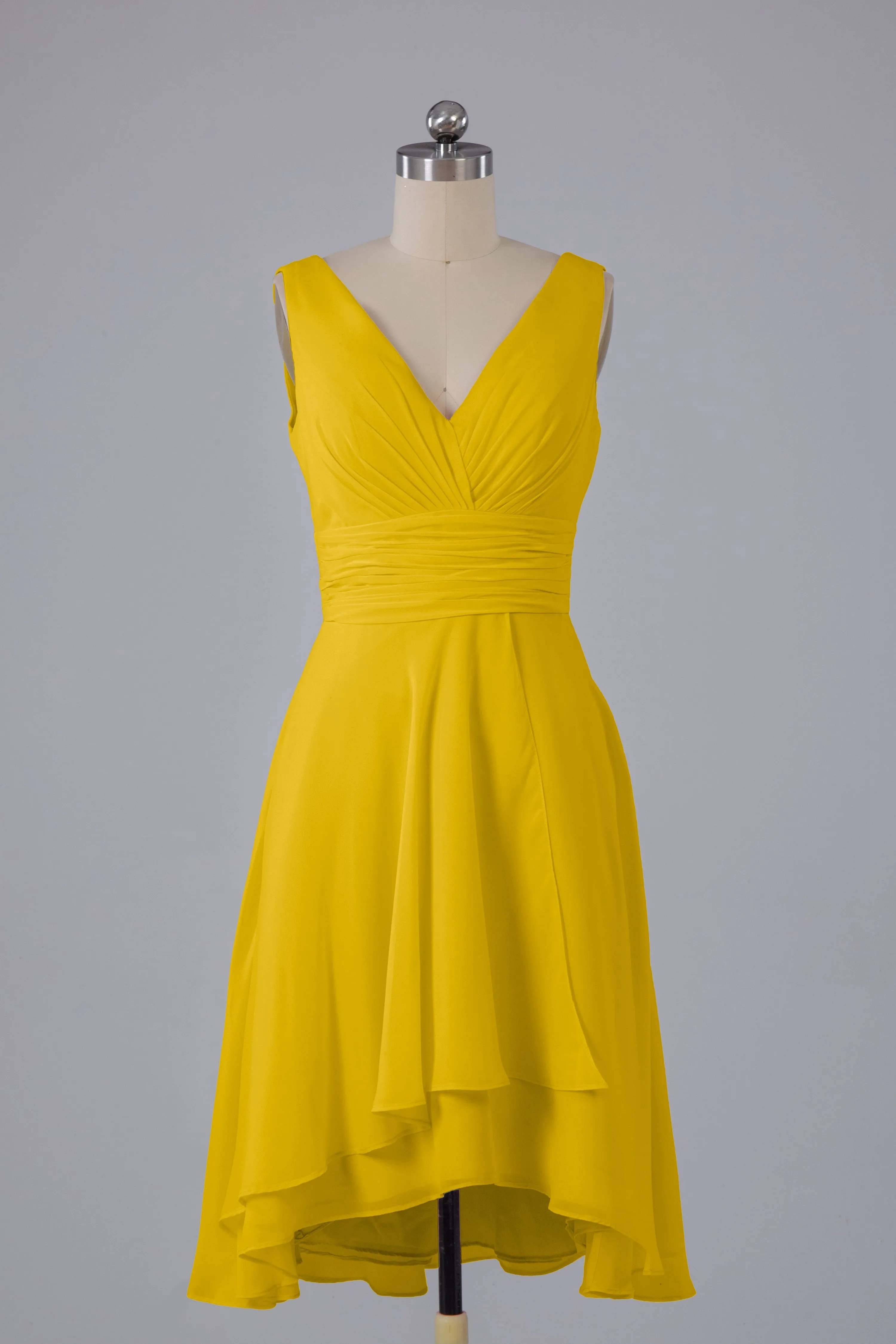 High Low Knee Length V-Neck Bridesmaid Dresses