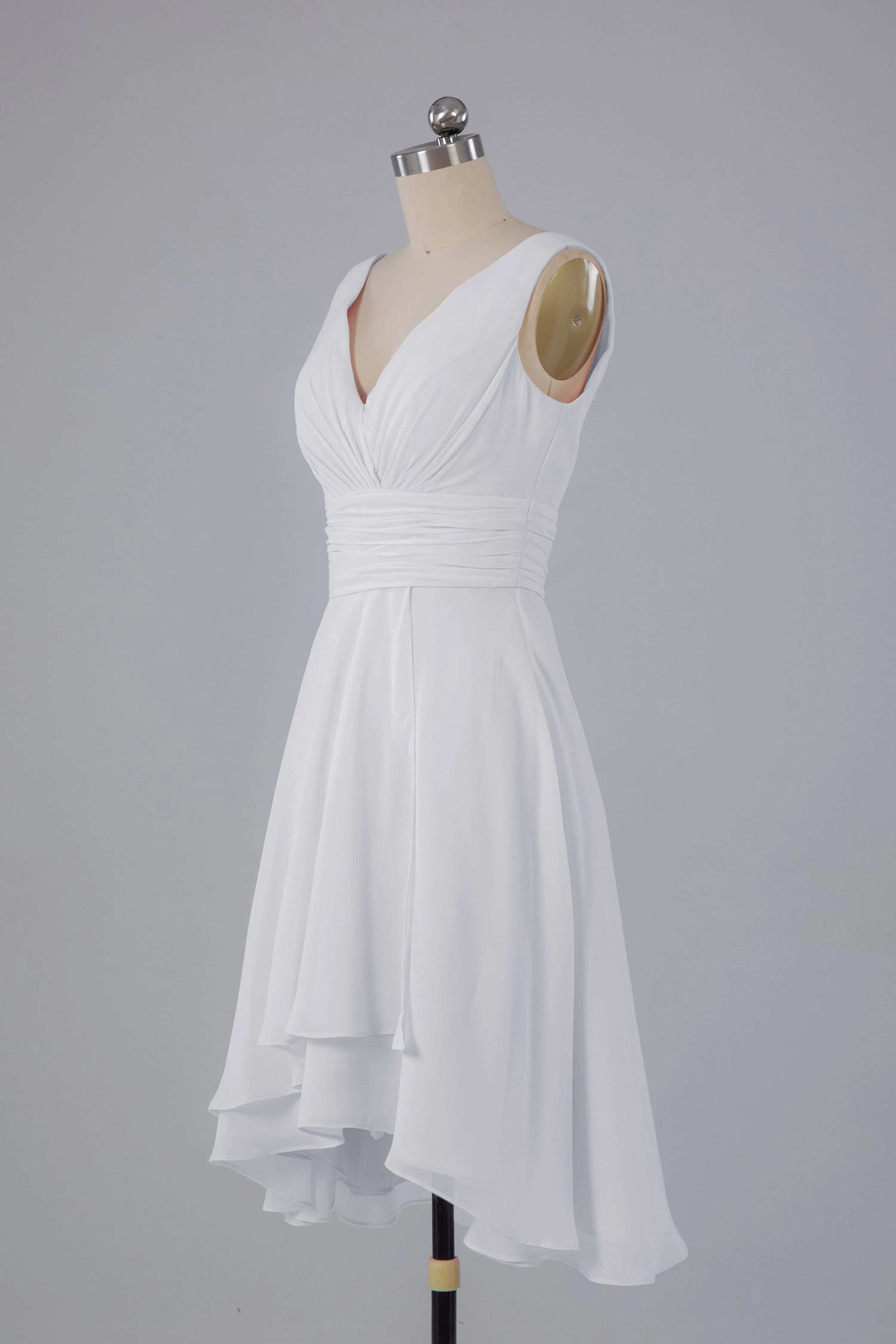 High Low Knee Length V-Neck Bridesmaid Dresses