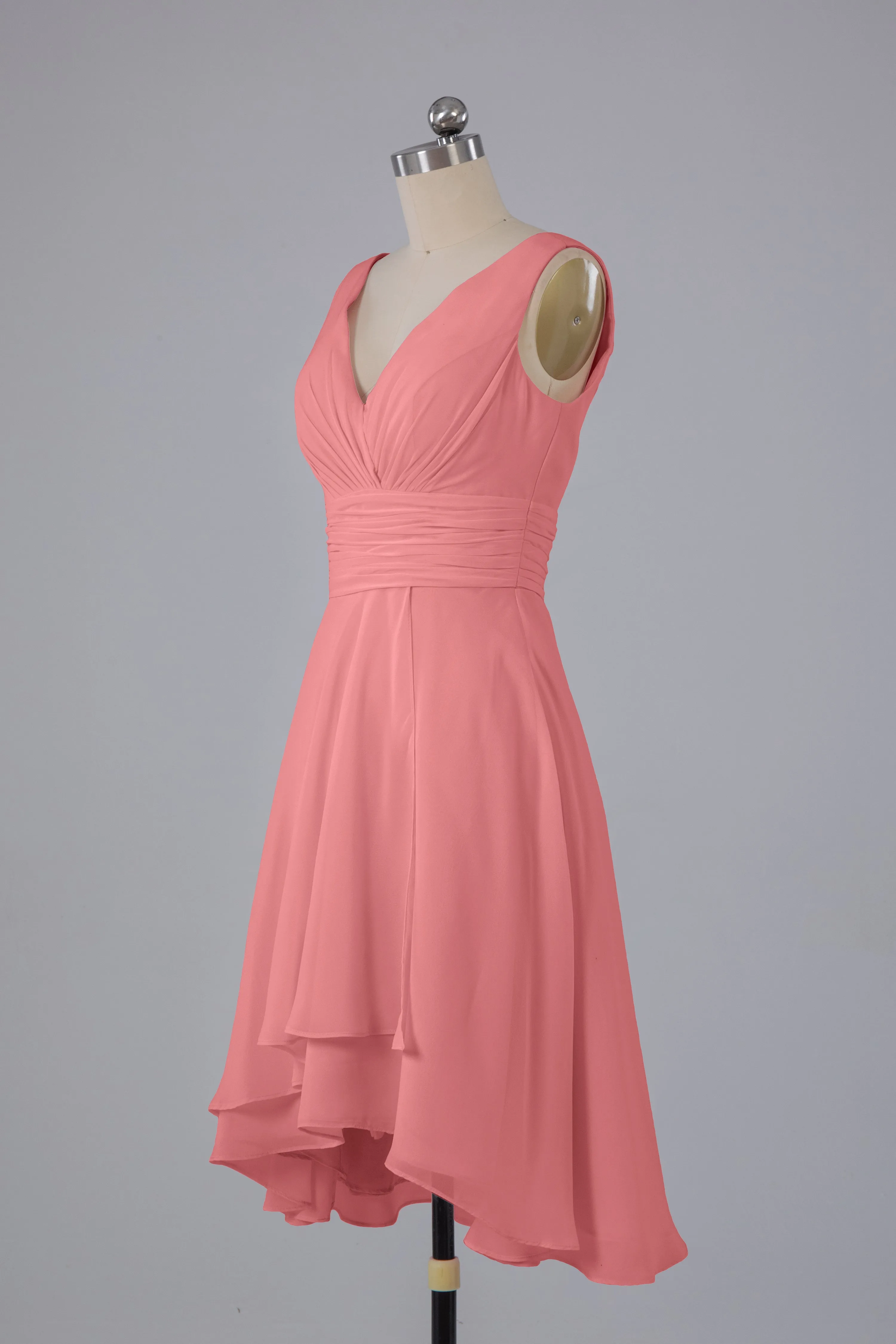 High Low Knee Length V-Neck Bridesmaid Dresses