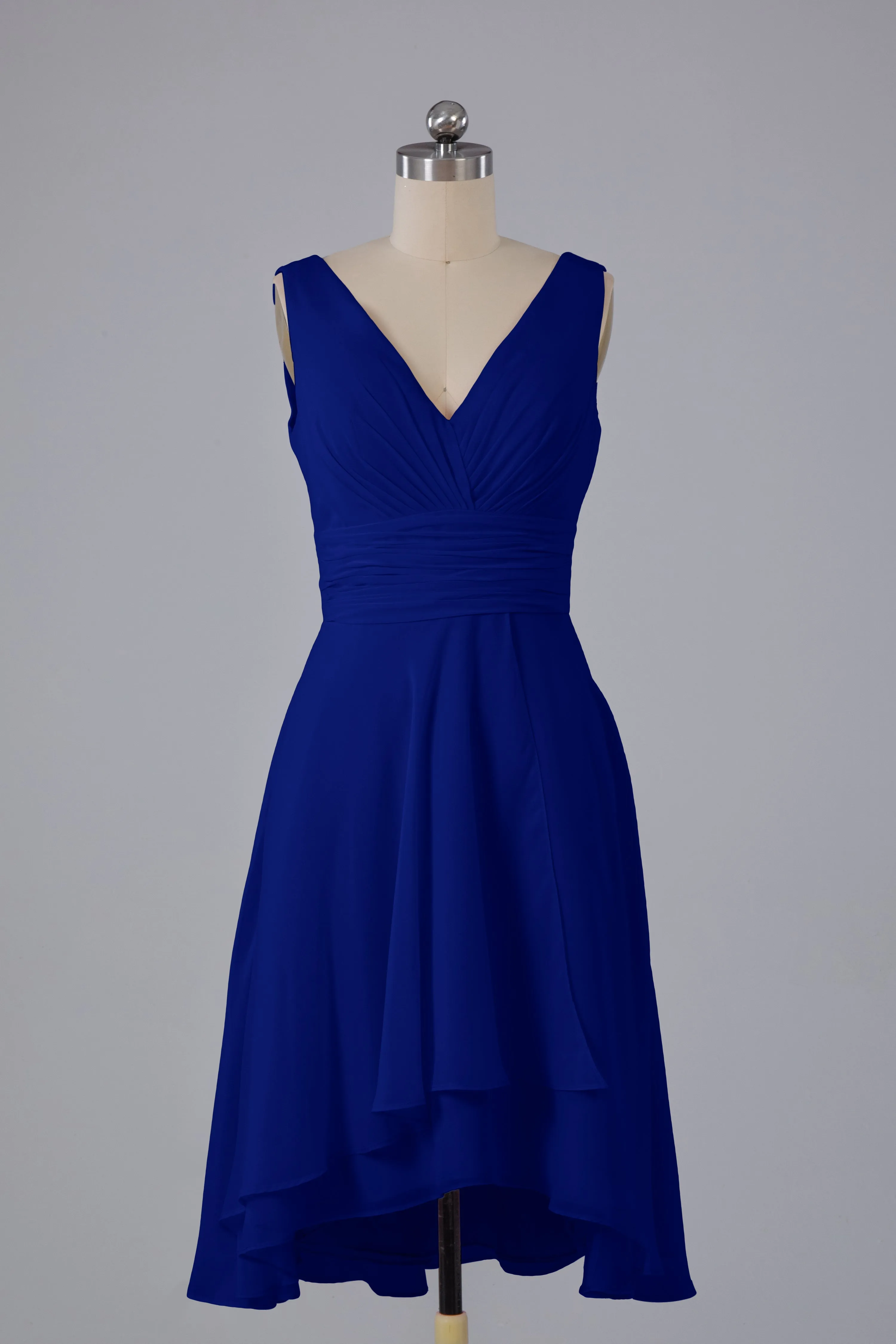High Low Knee Length V-Neck Bridesmaid Dresses