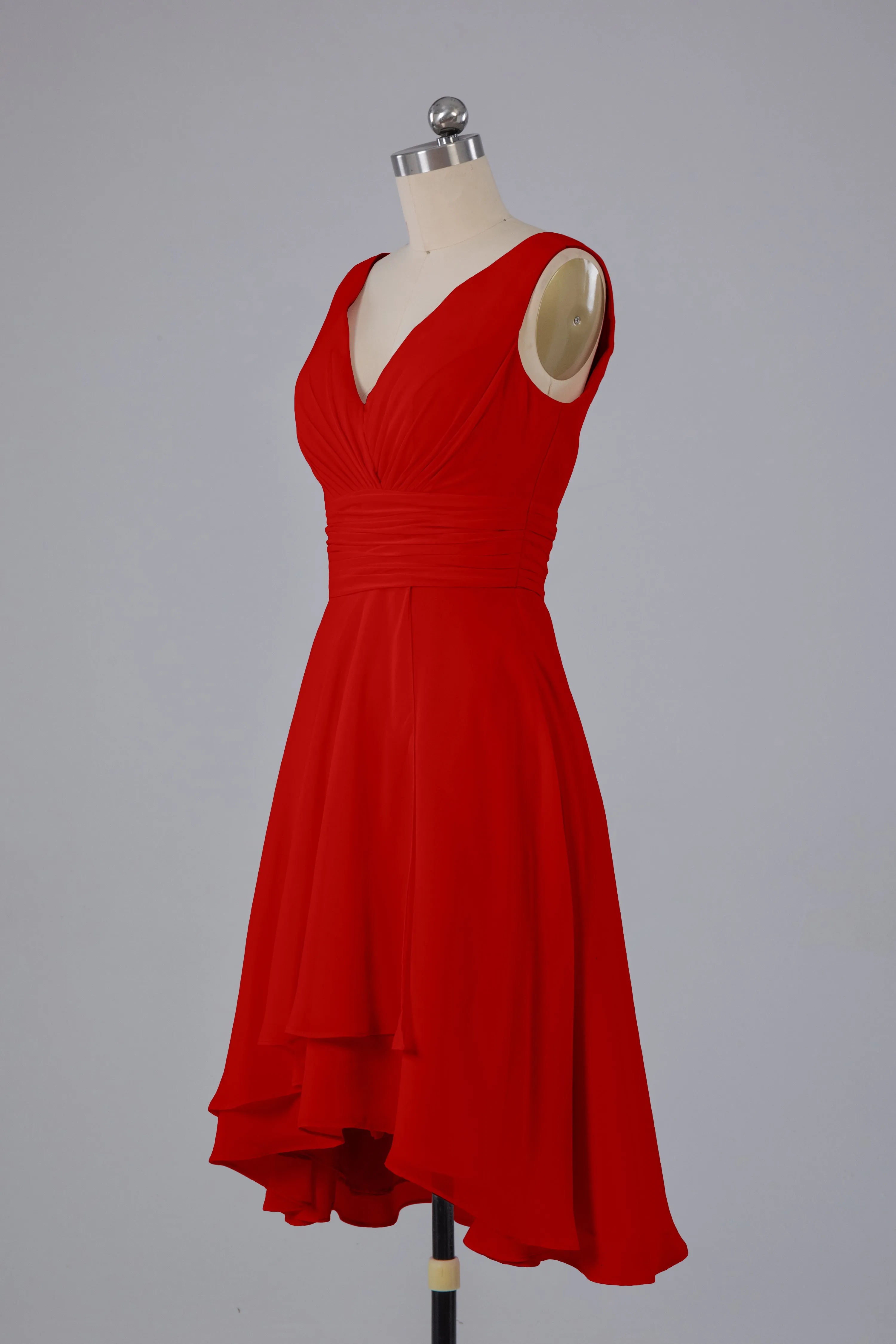 High Low Knee Length V-Neck Bridesmaid Dresses