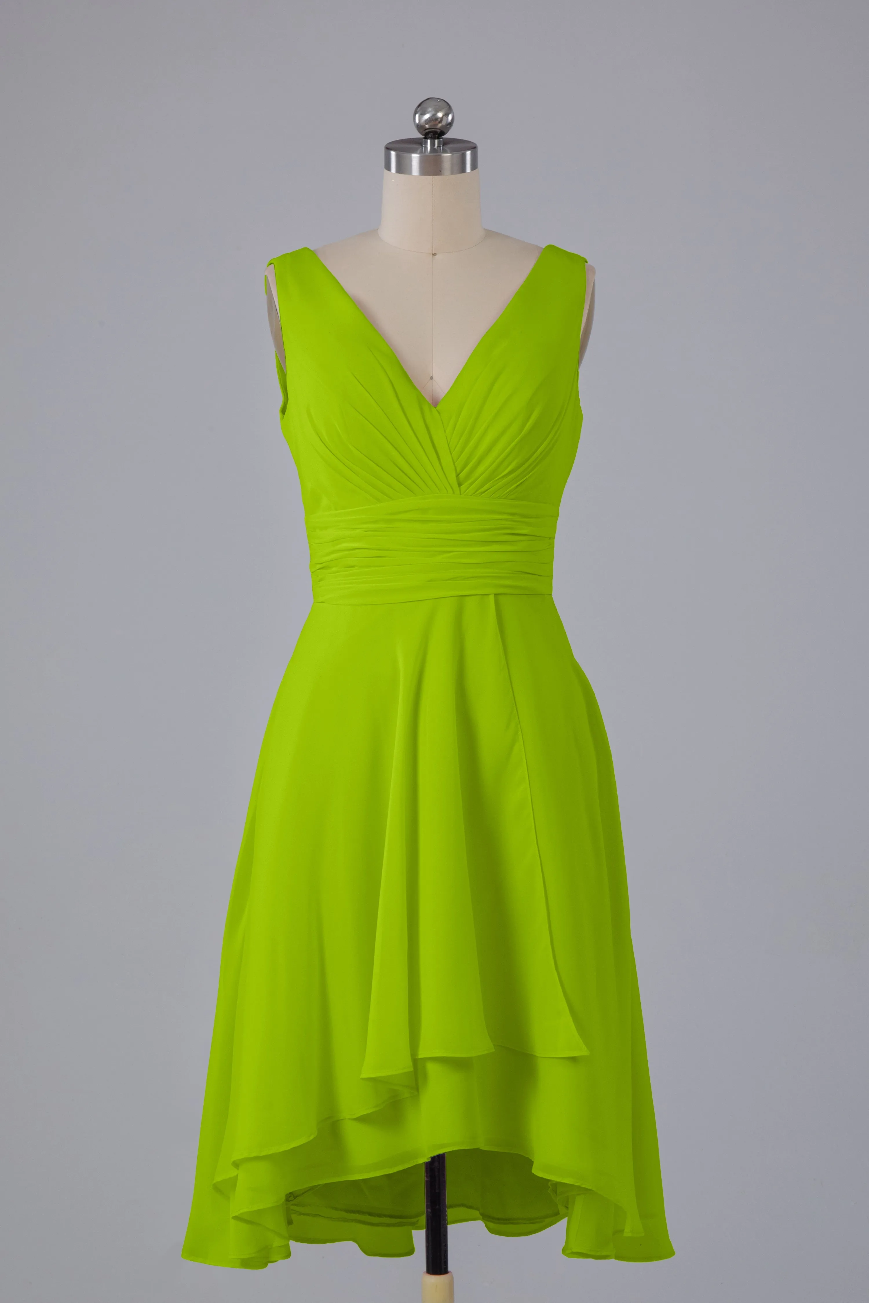 High Low Knee Length V-Neck Bridesmaid Dresses