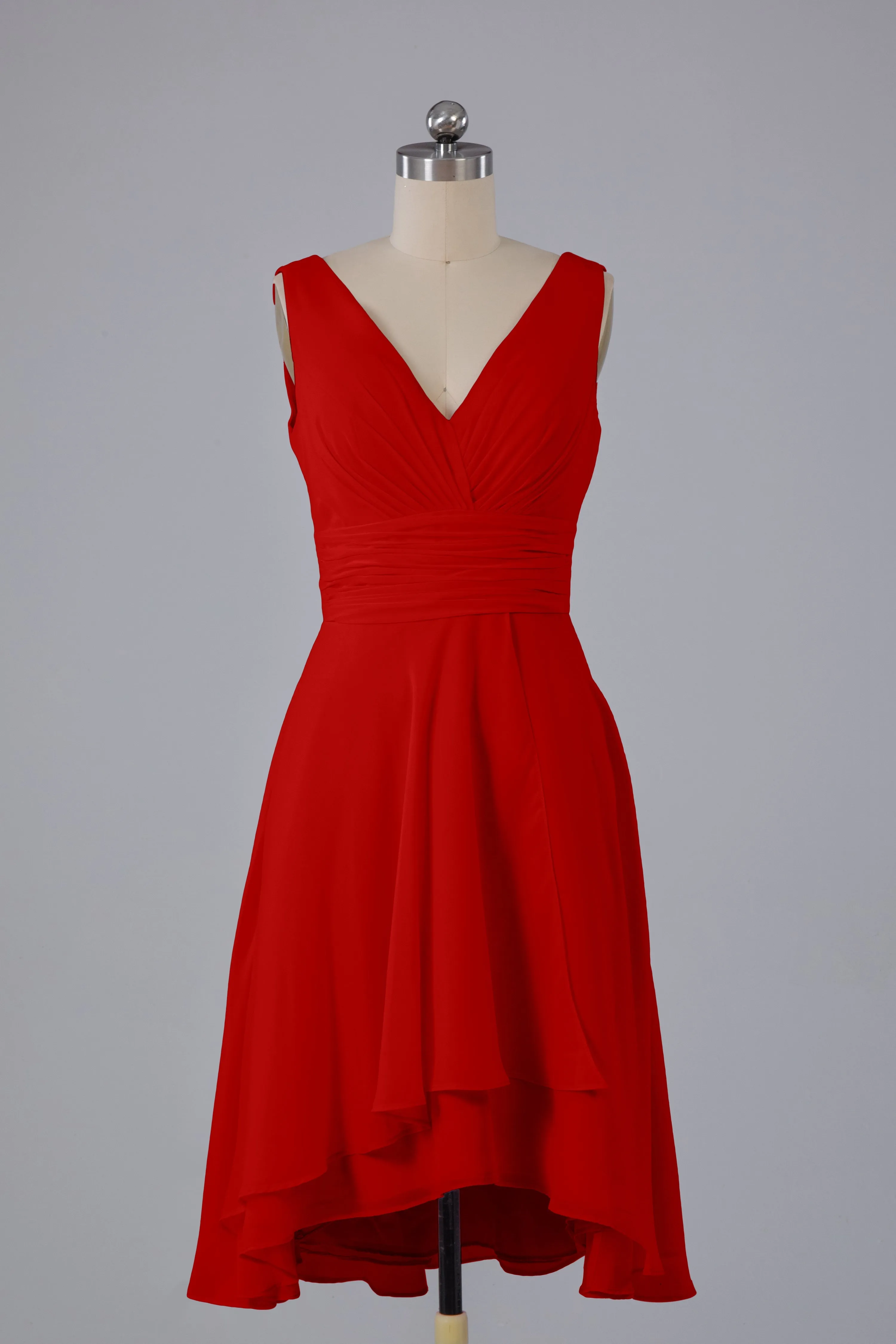 High Low Knee Length V-Neck Bridesmaid Dresses