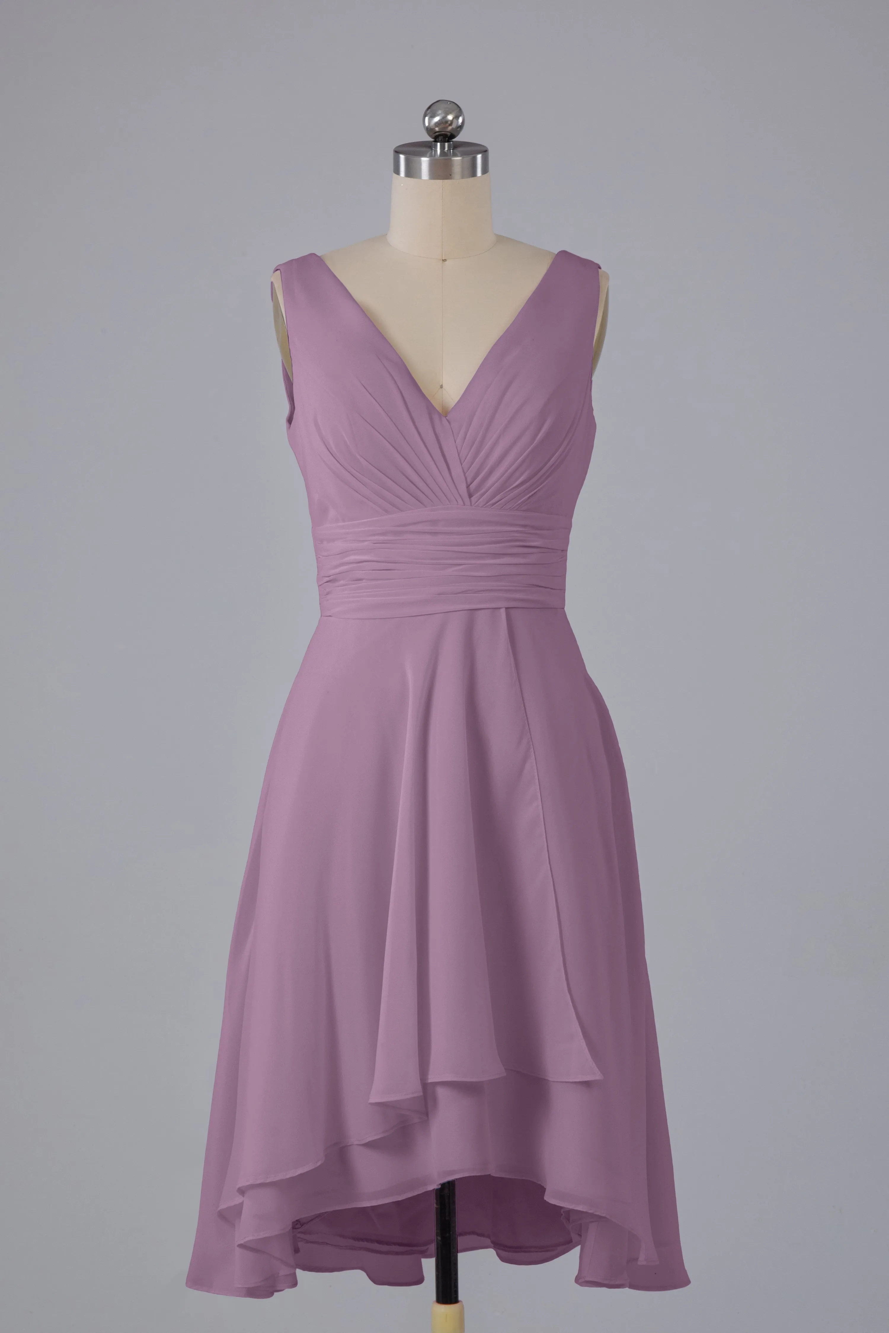 High Low Knee Length V-Neck Bridesmaid Dresses