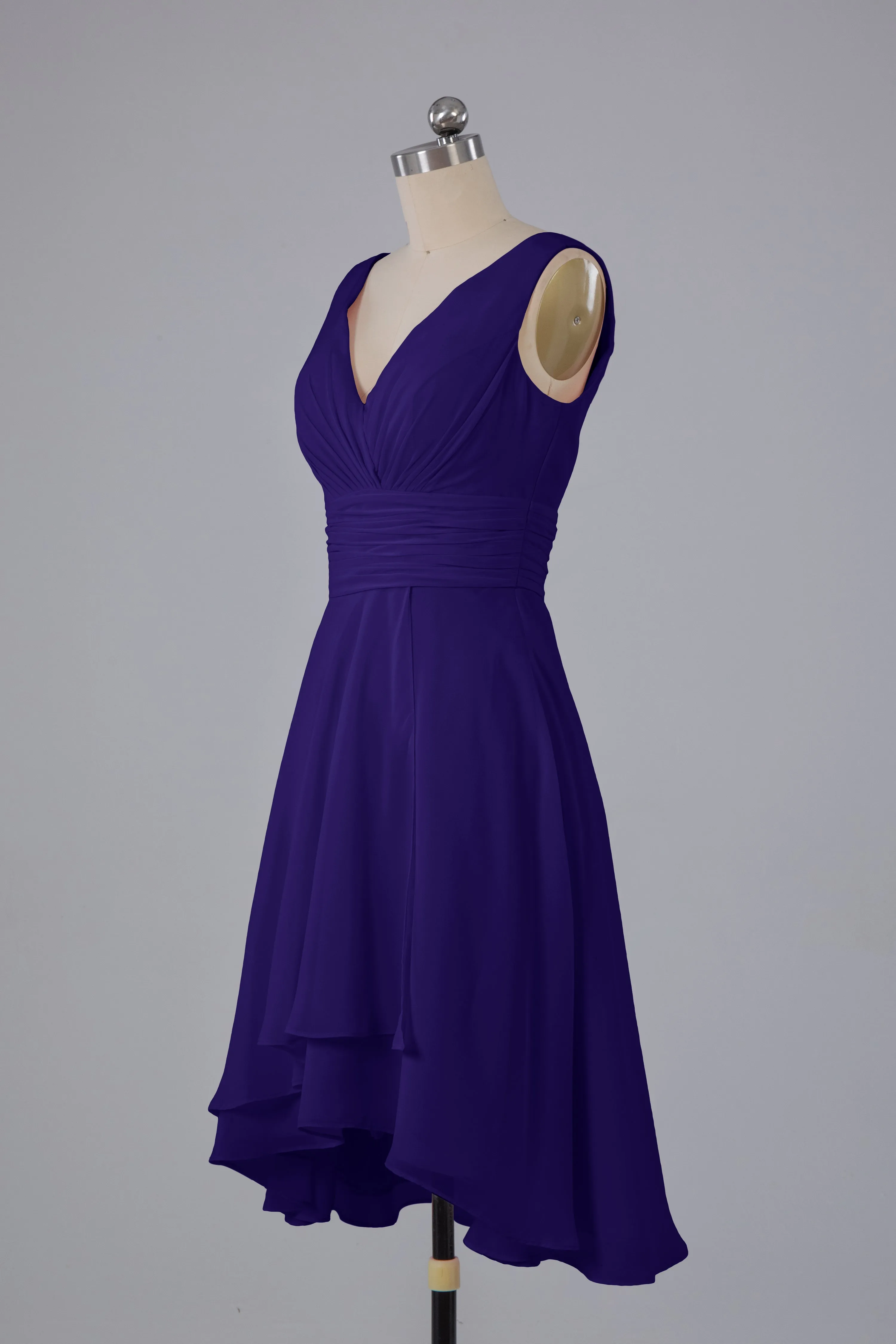 High Low Knee Length V-Neck Bridesmaid Dresses