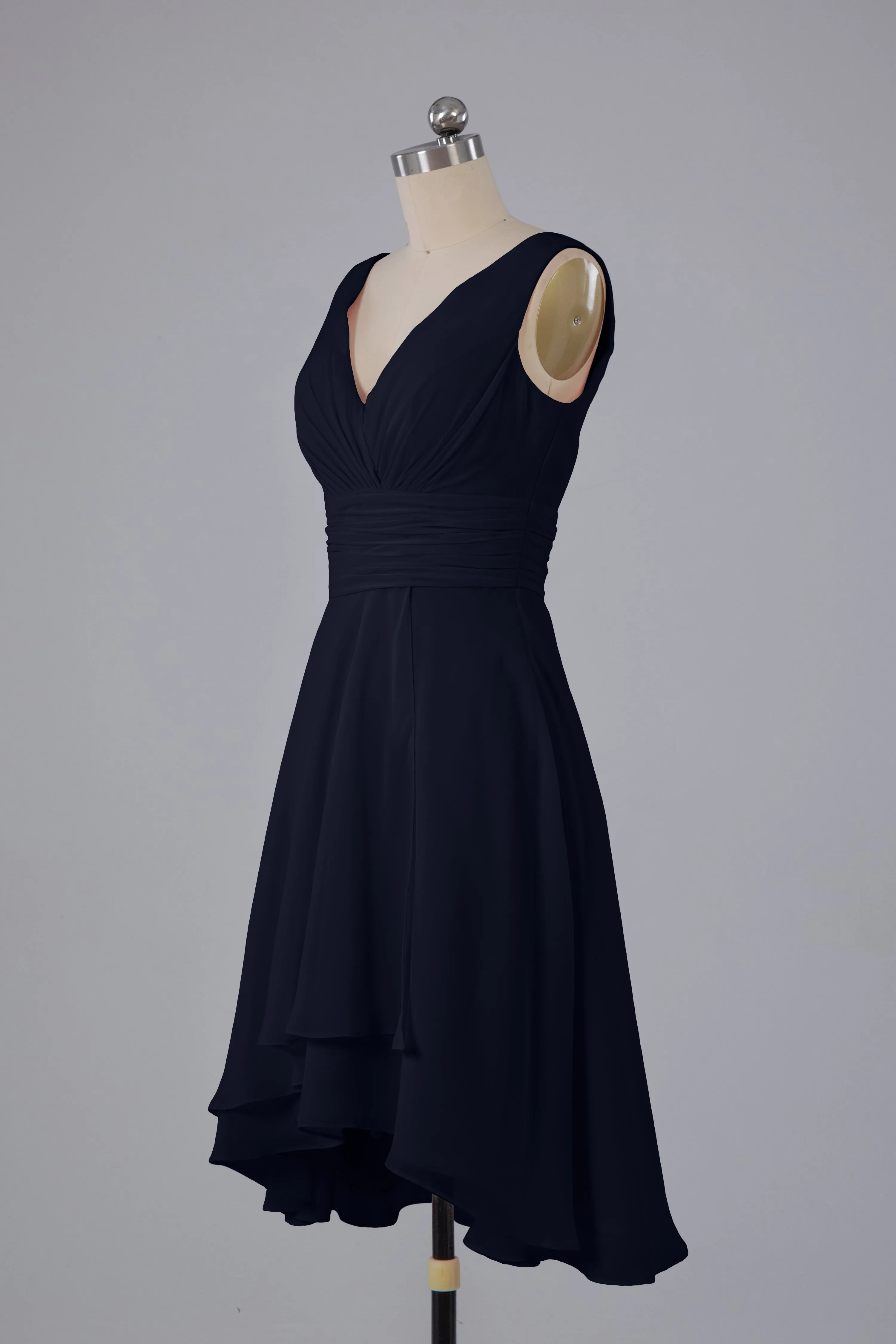 High Low Knee Length V-Neck Bridesmaid Dresses