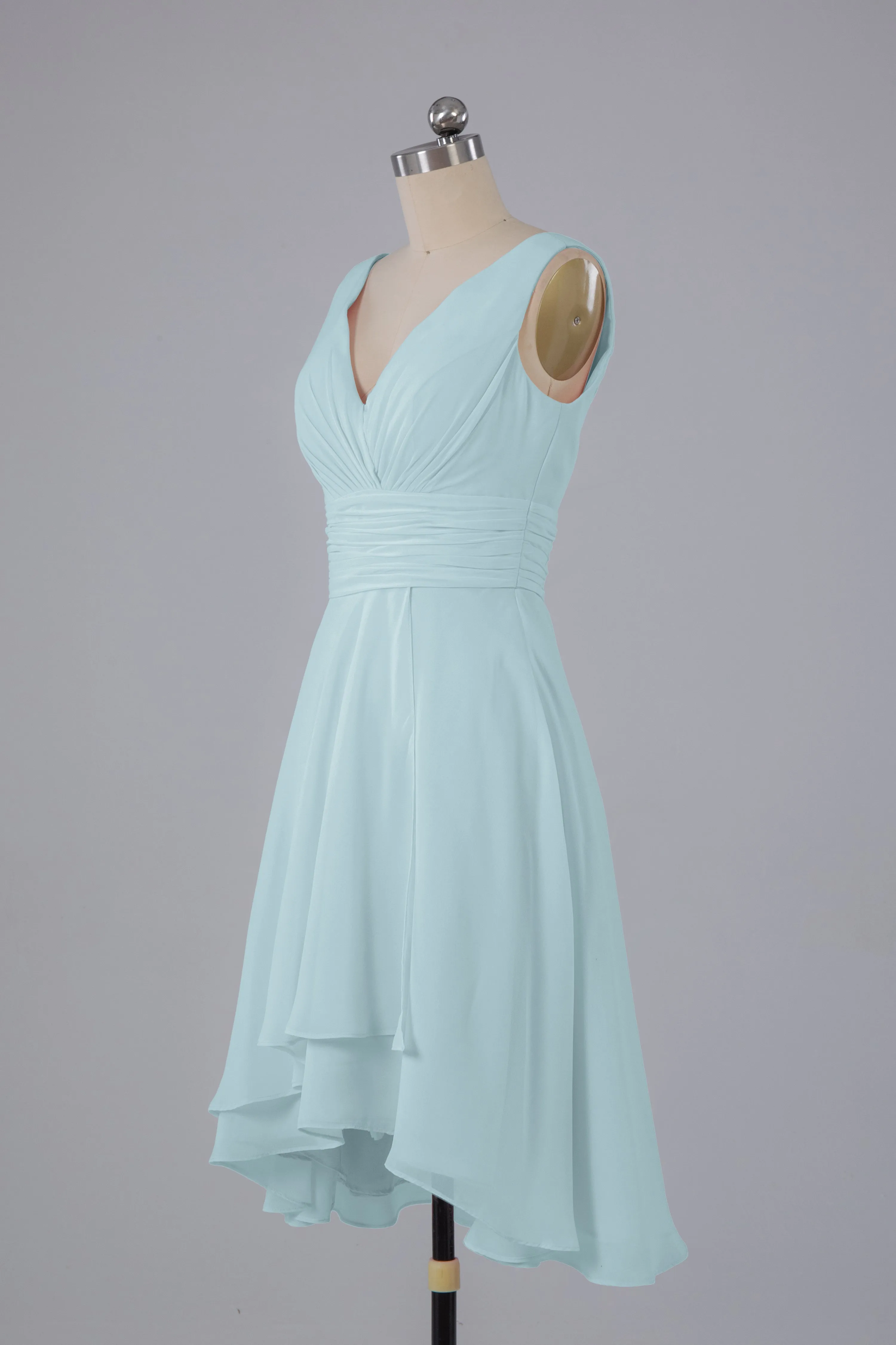 High Low Knee Length V-Neck Bridesmaid Dresses