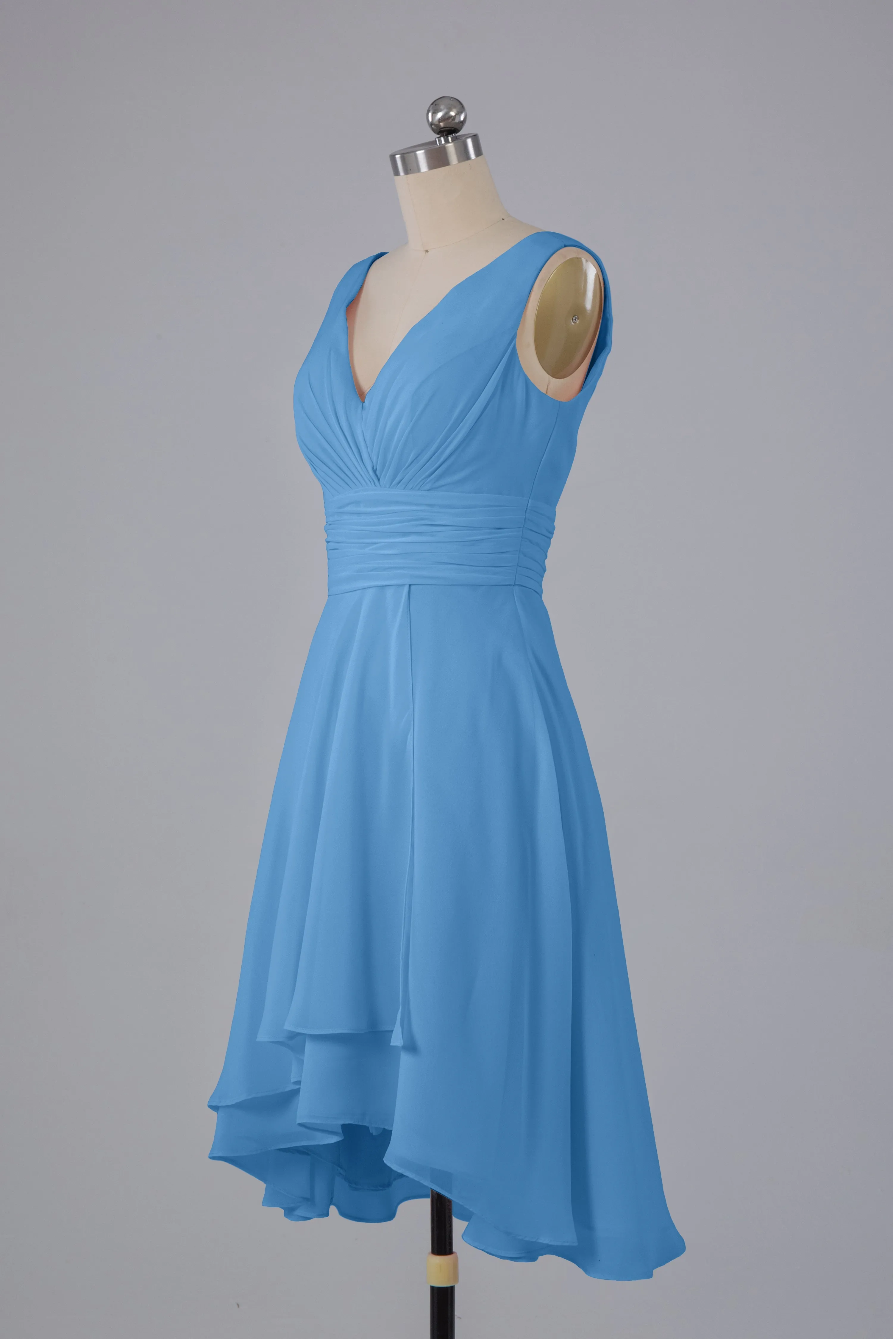 High Low Knee Length V-Neck Bridesmaid Dresses