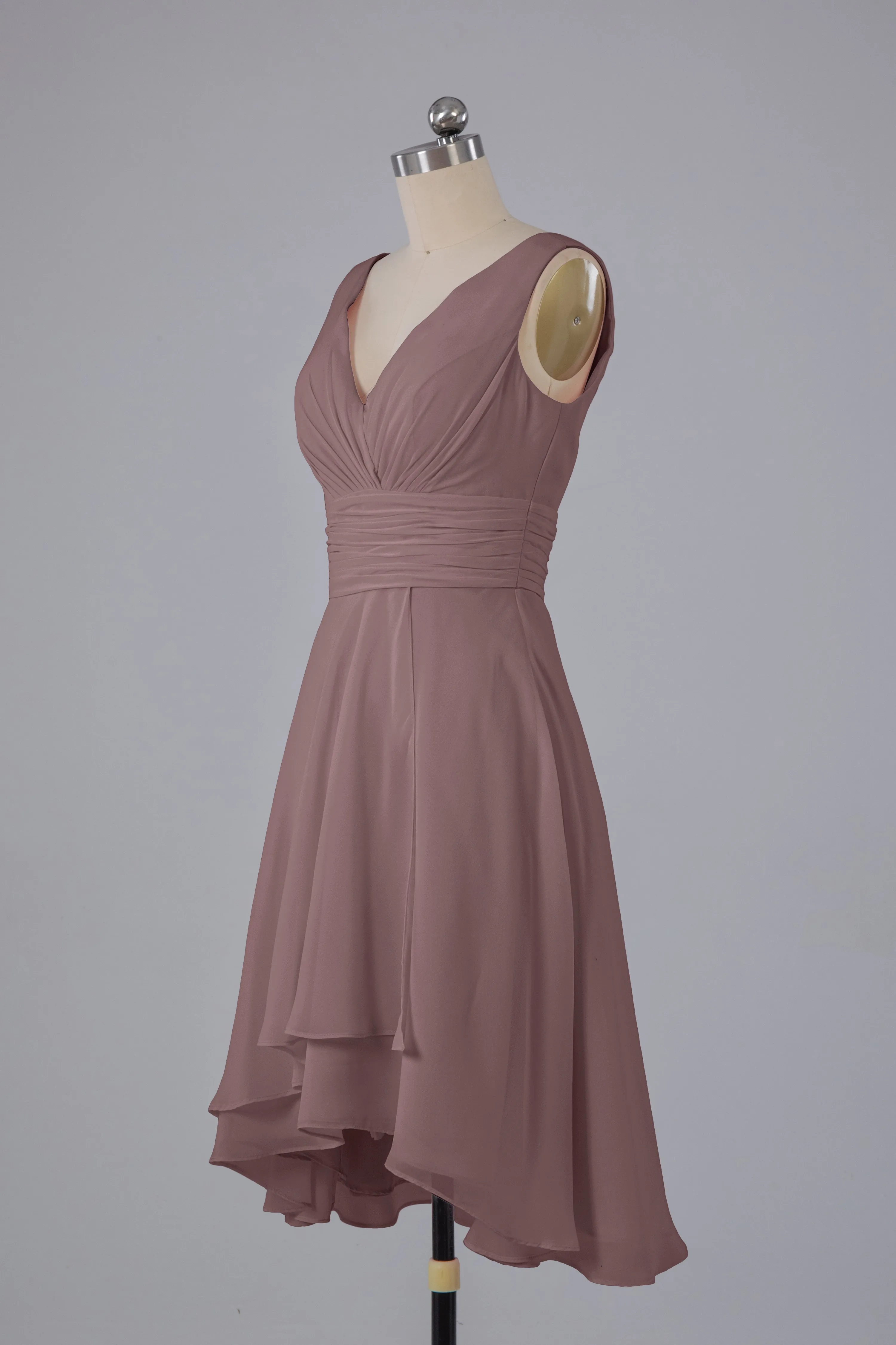High Low Knee Length V-Neck Bridesmaid Dresses