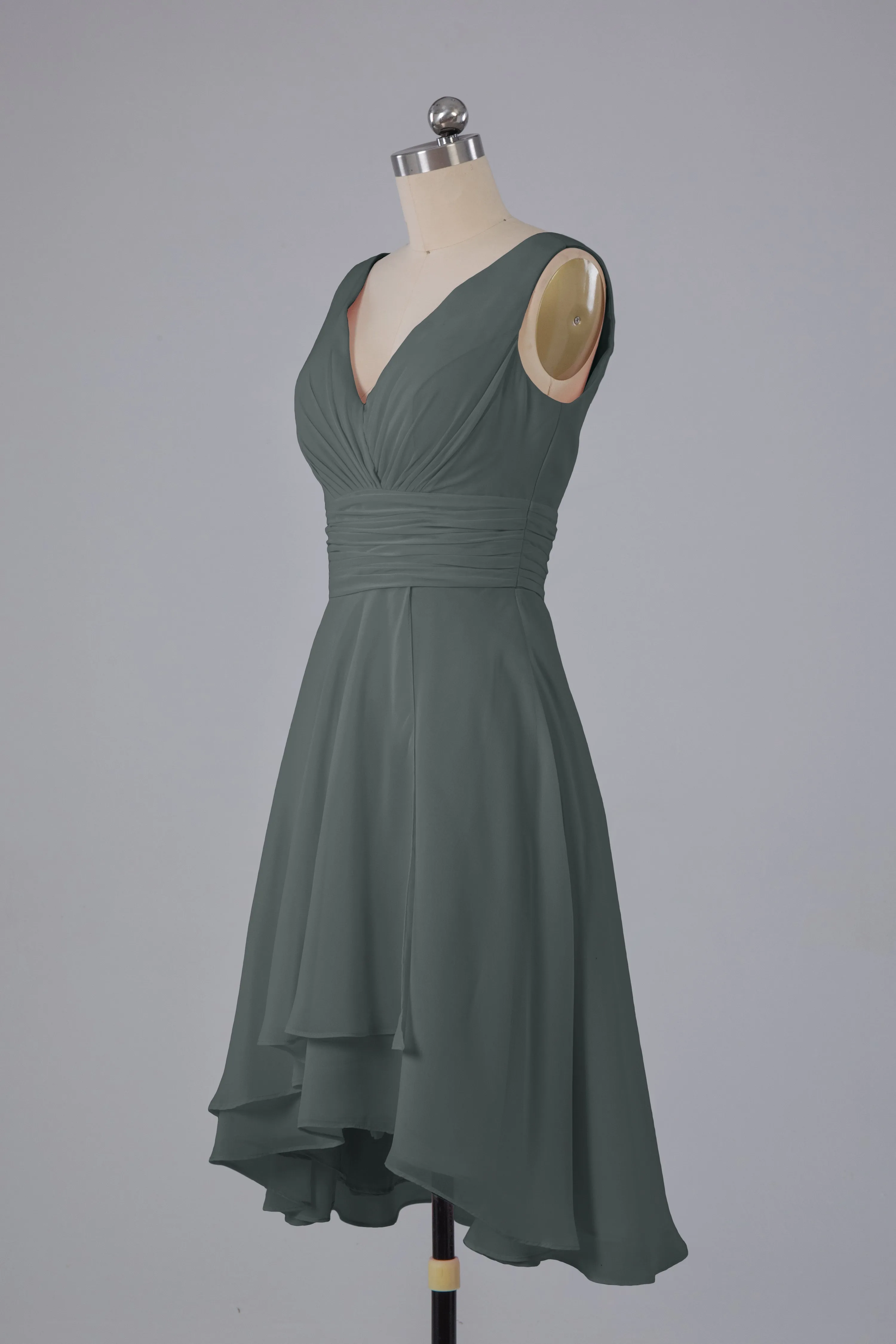 High Low Knee Length V-Neck Bridesmaid Dresses