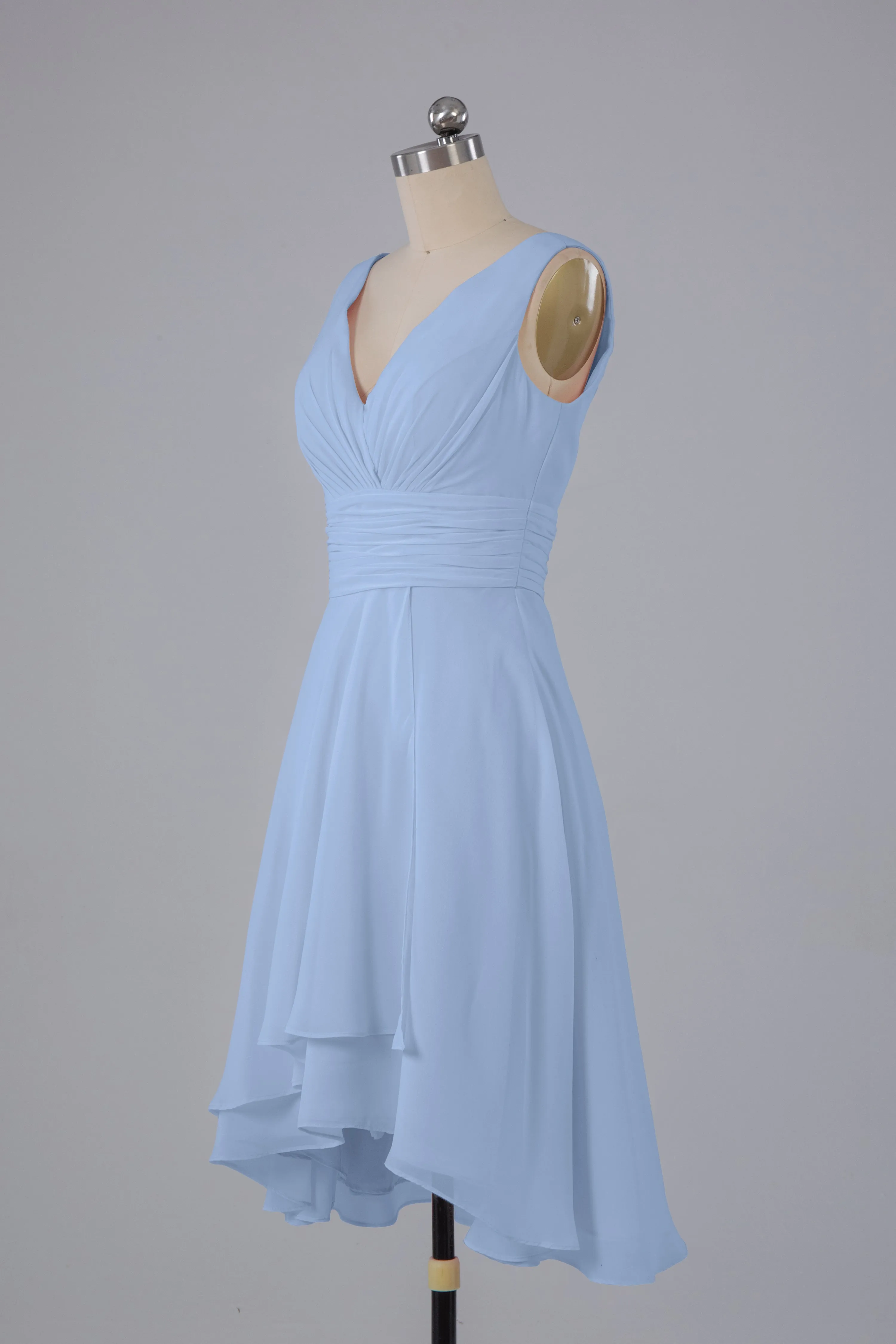 High Low Knee Length V-Neck Bridesmaid Dresses