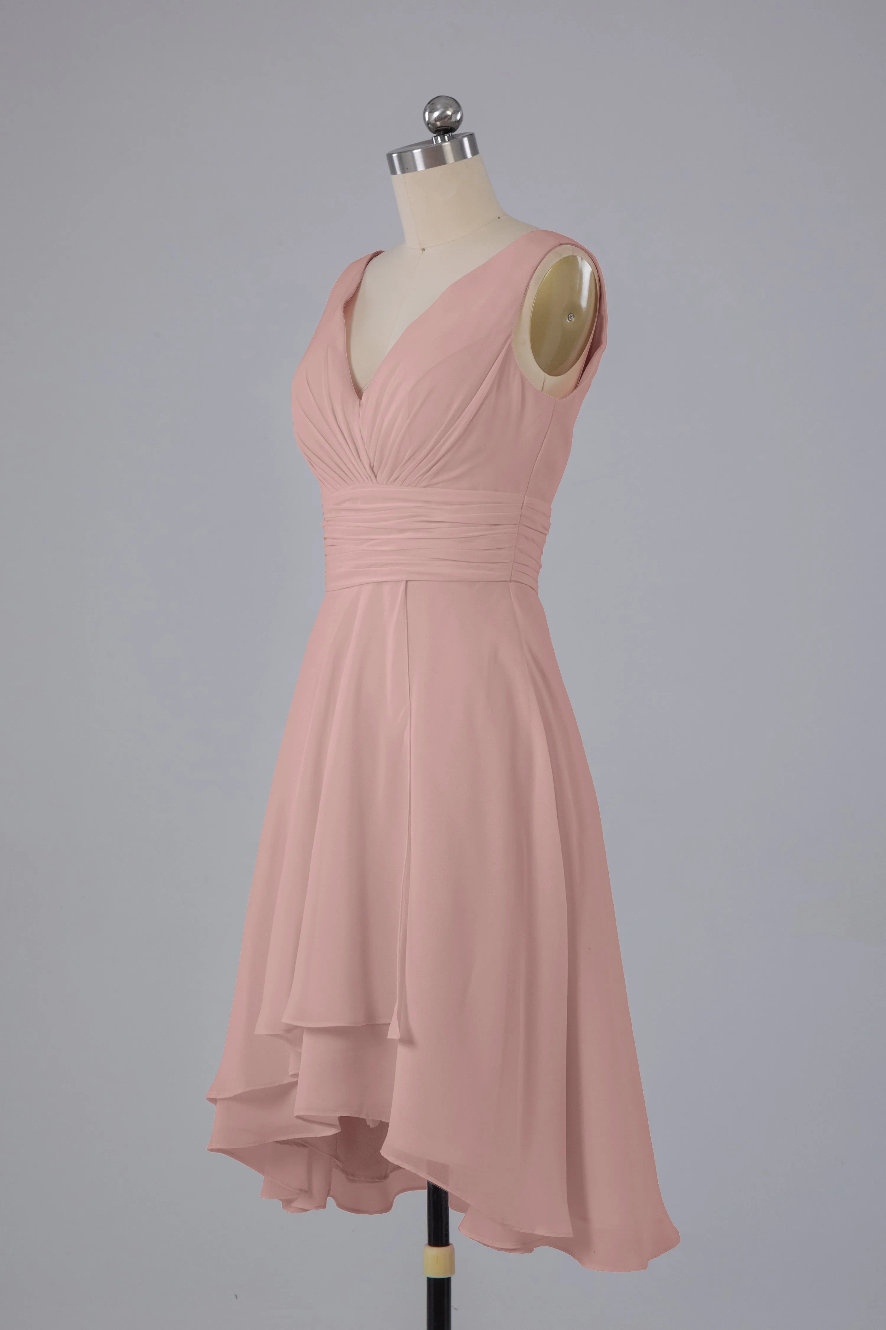 High Low Knee Length V-Neck Bridesmaid Dresses