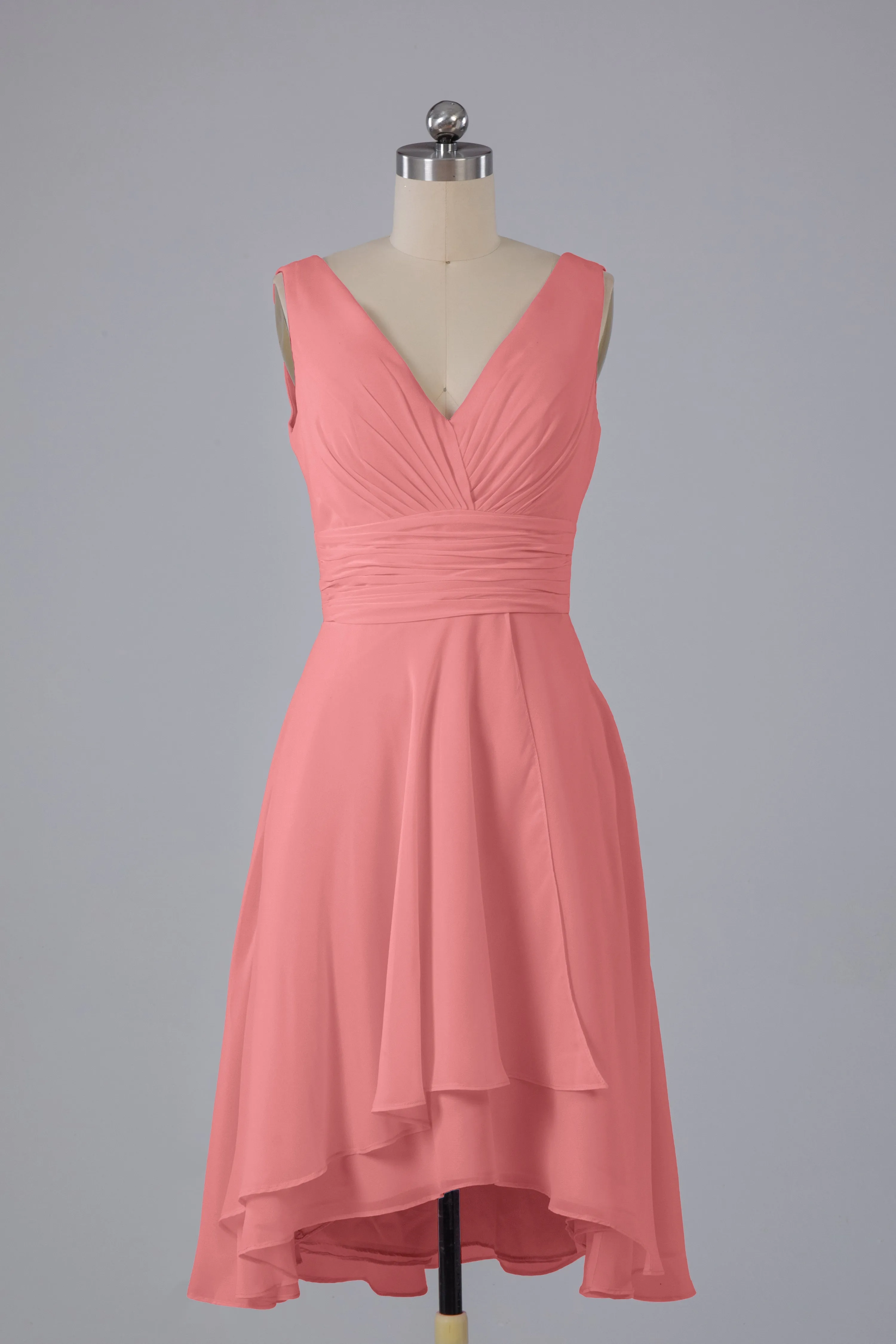 High Low Knee Length V-Neck Bridesmaid Dresses
