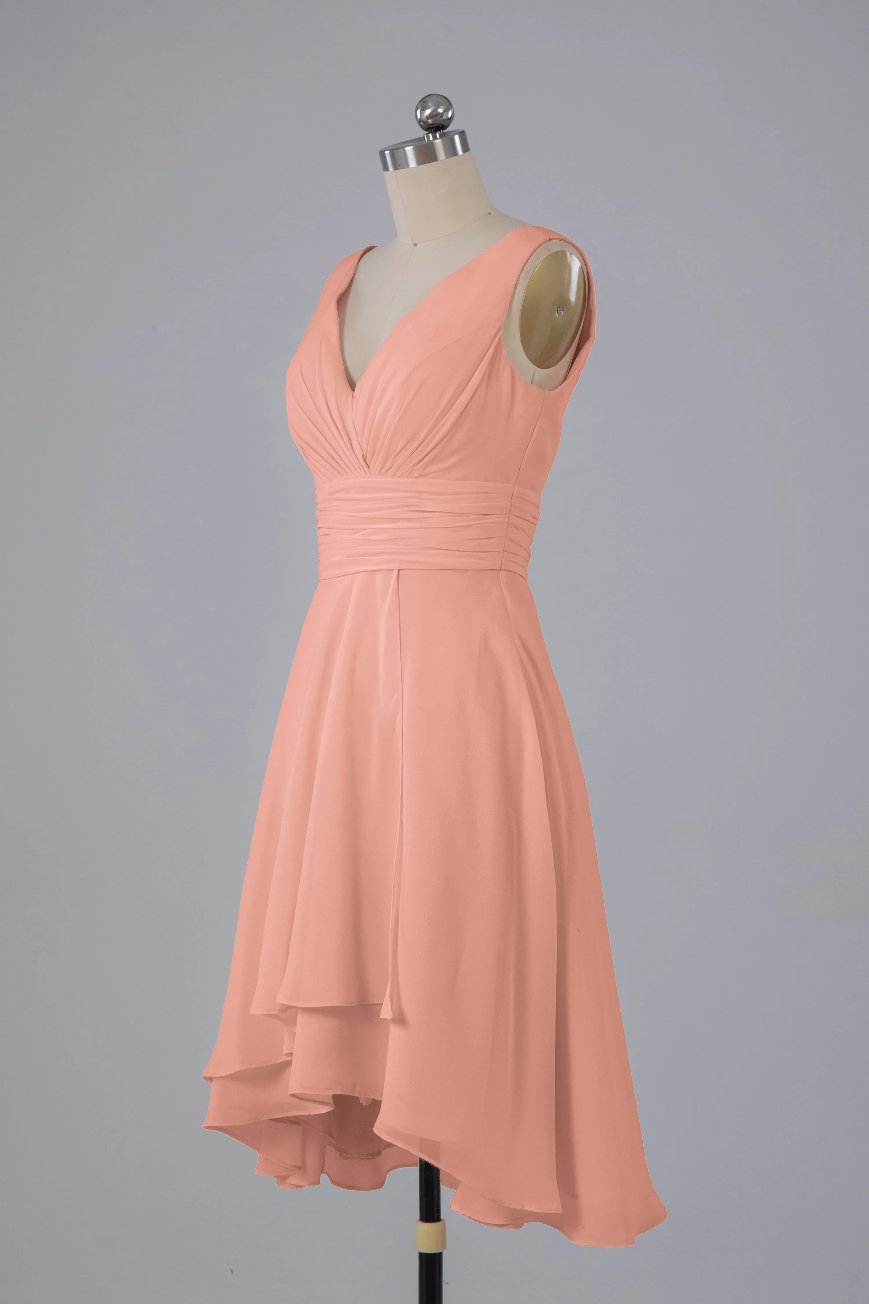 High Low Knee Length V-Neck Bridesmaid Dresses