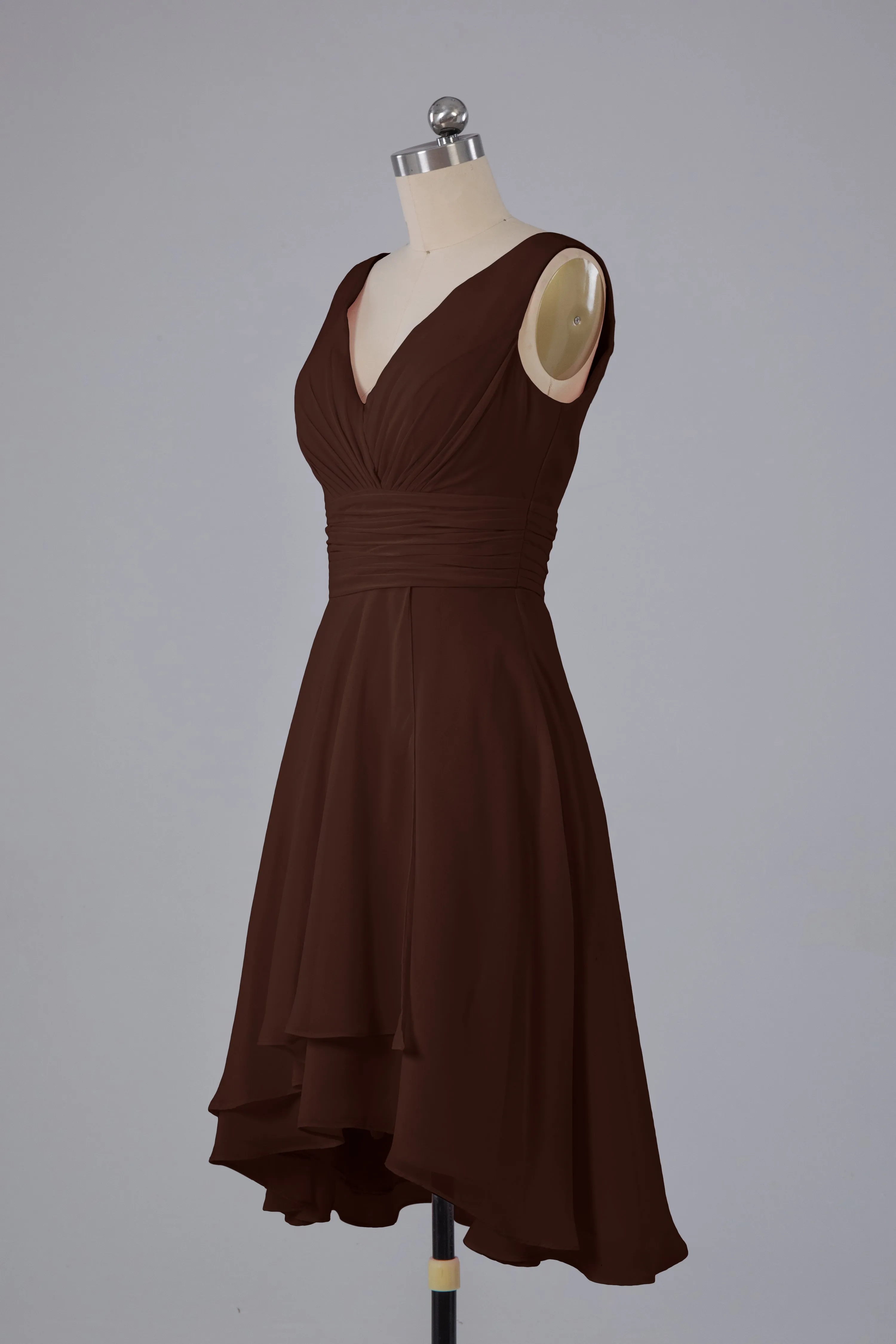 High Low Knee Length V-Neck Bridesmaid Dresses