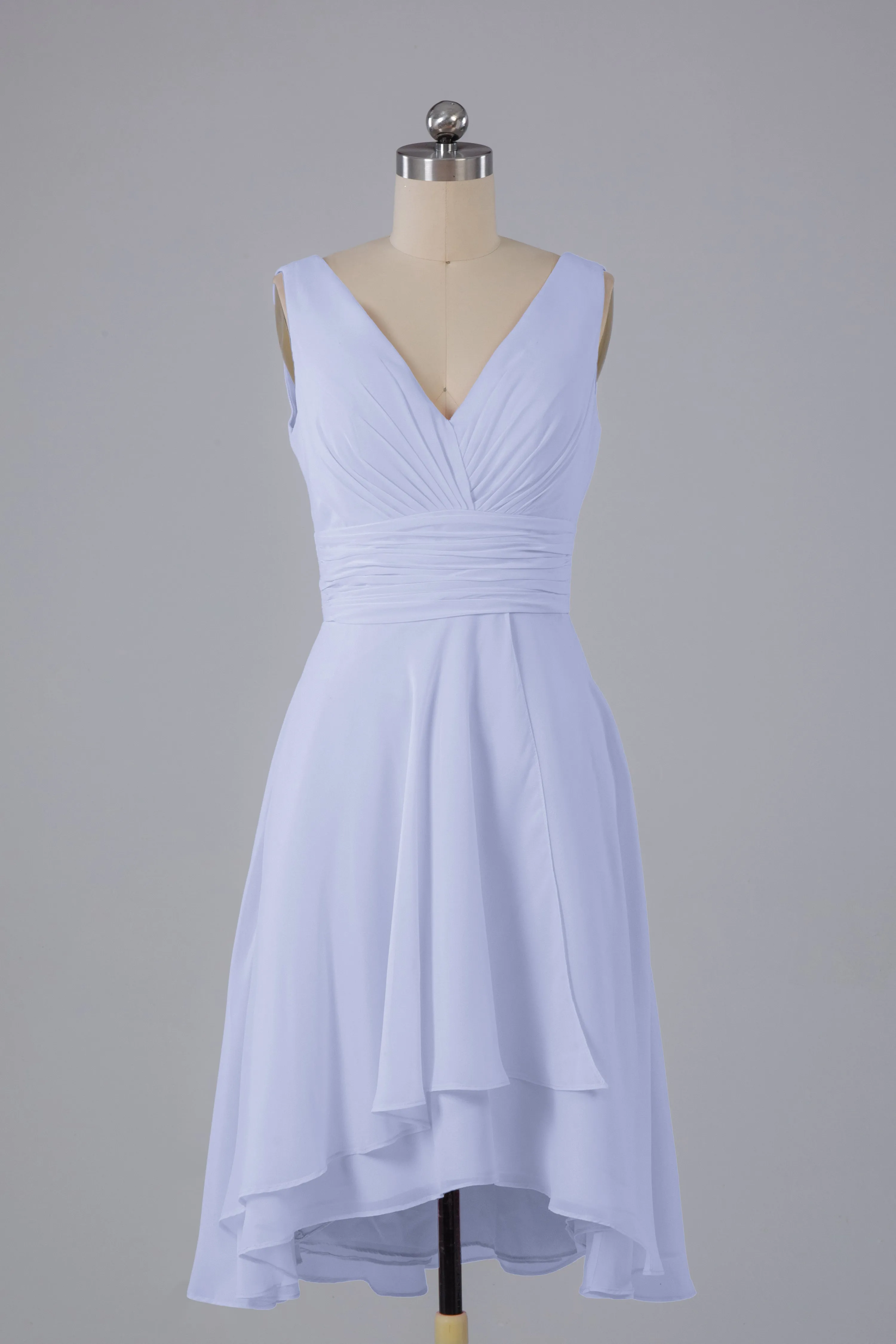 High Low Knee Length V-Neck Bridesmaid Dresses
