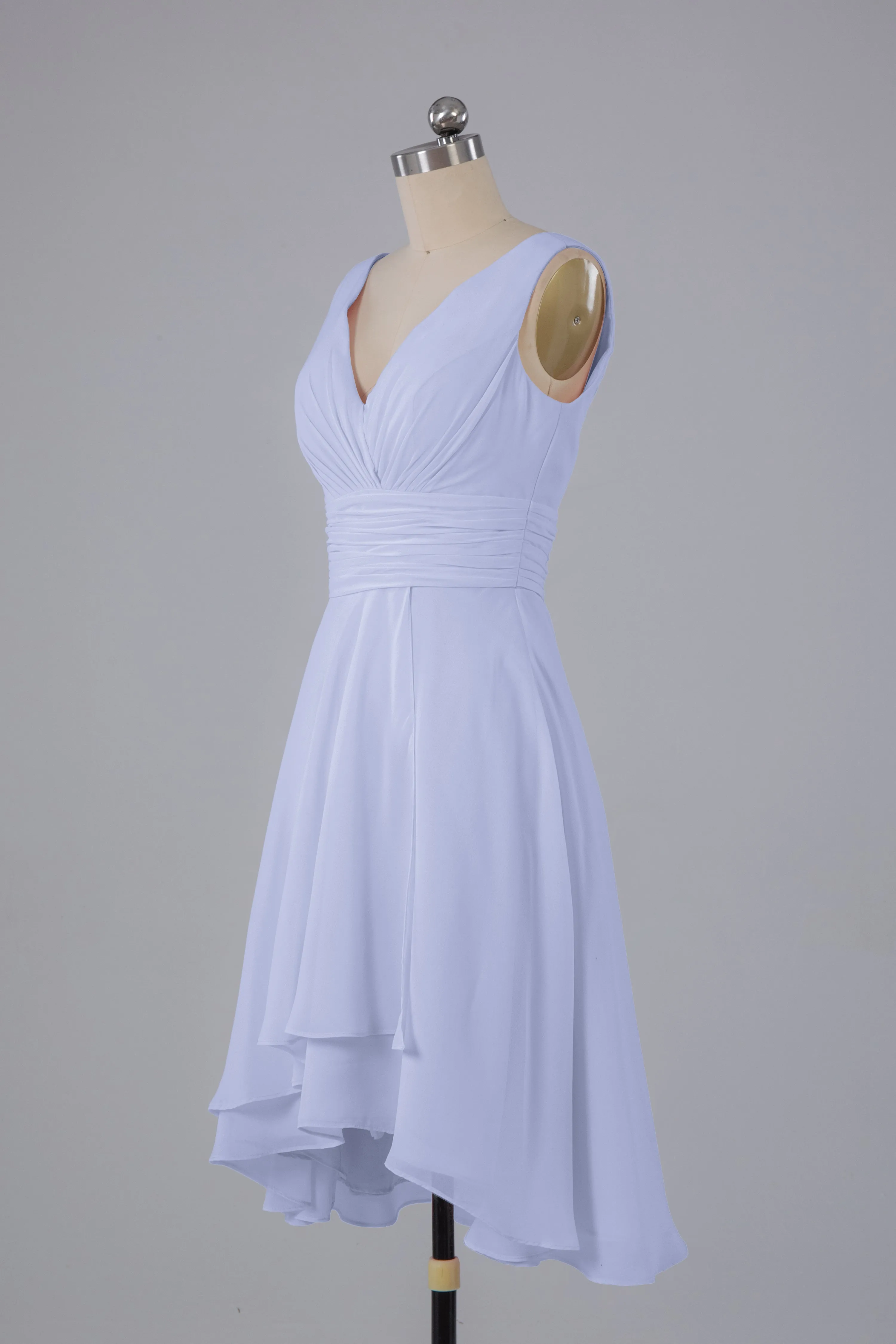 High Low Knee Length V-Neck Bridesmaid Dresses