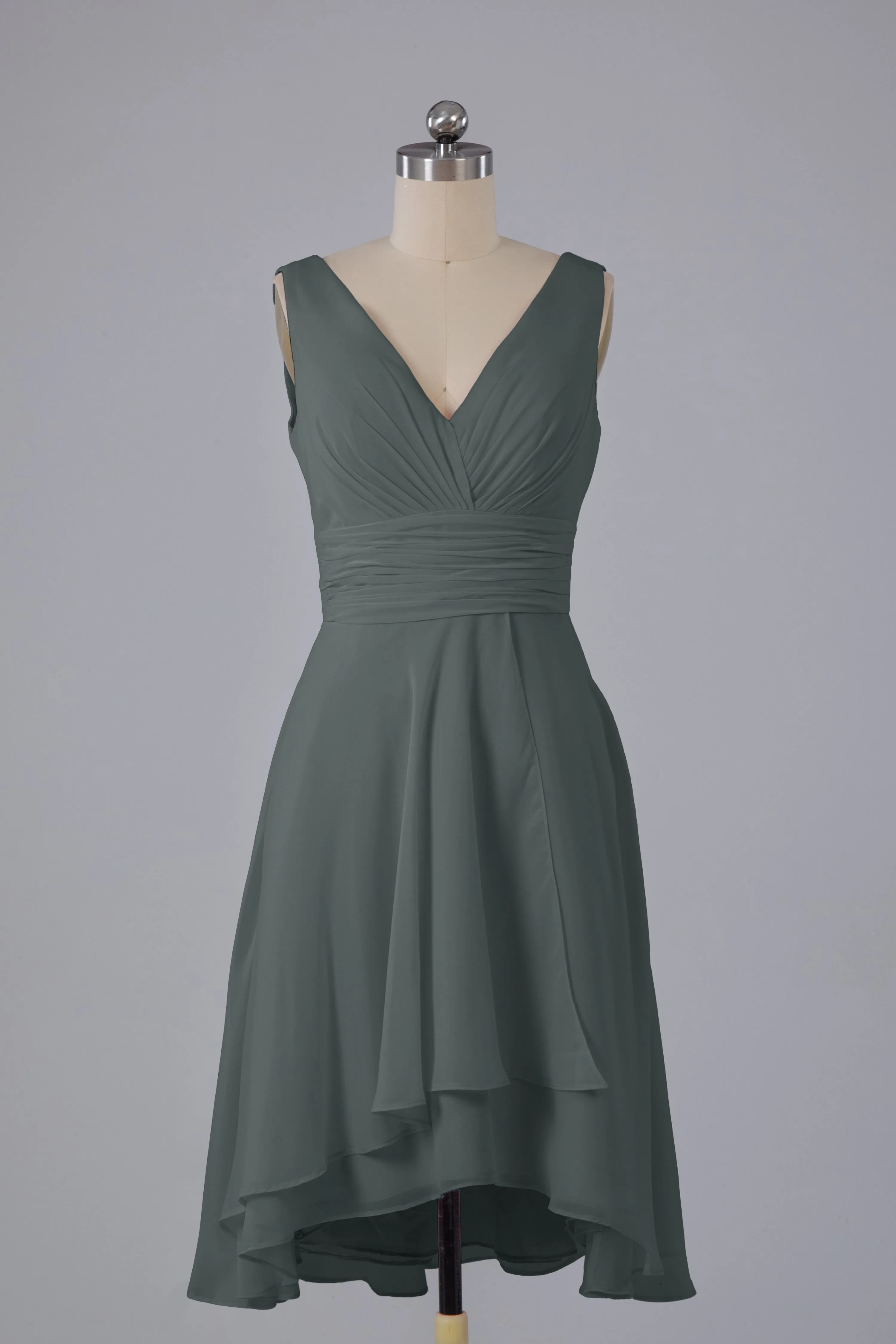 High Low Knee Length V-Neck Bridesmaid Dresses