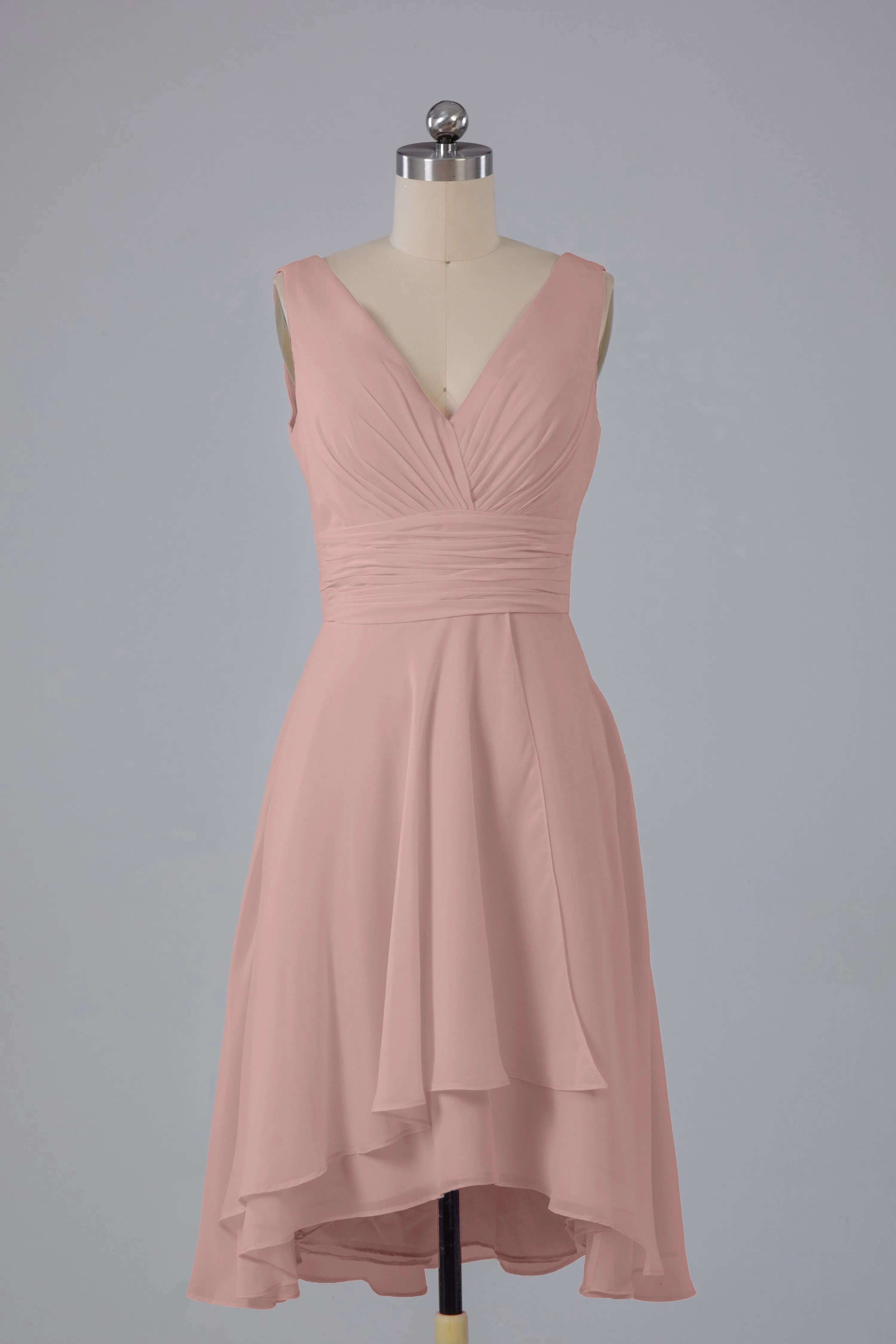 High Low Knee Length V-Neck Bridesmaid Dresses