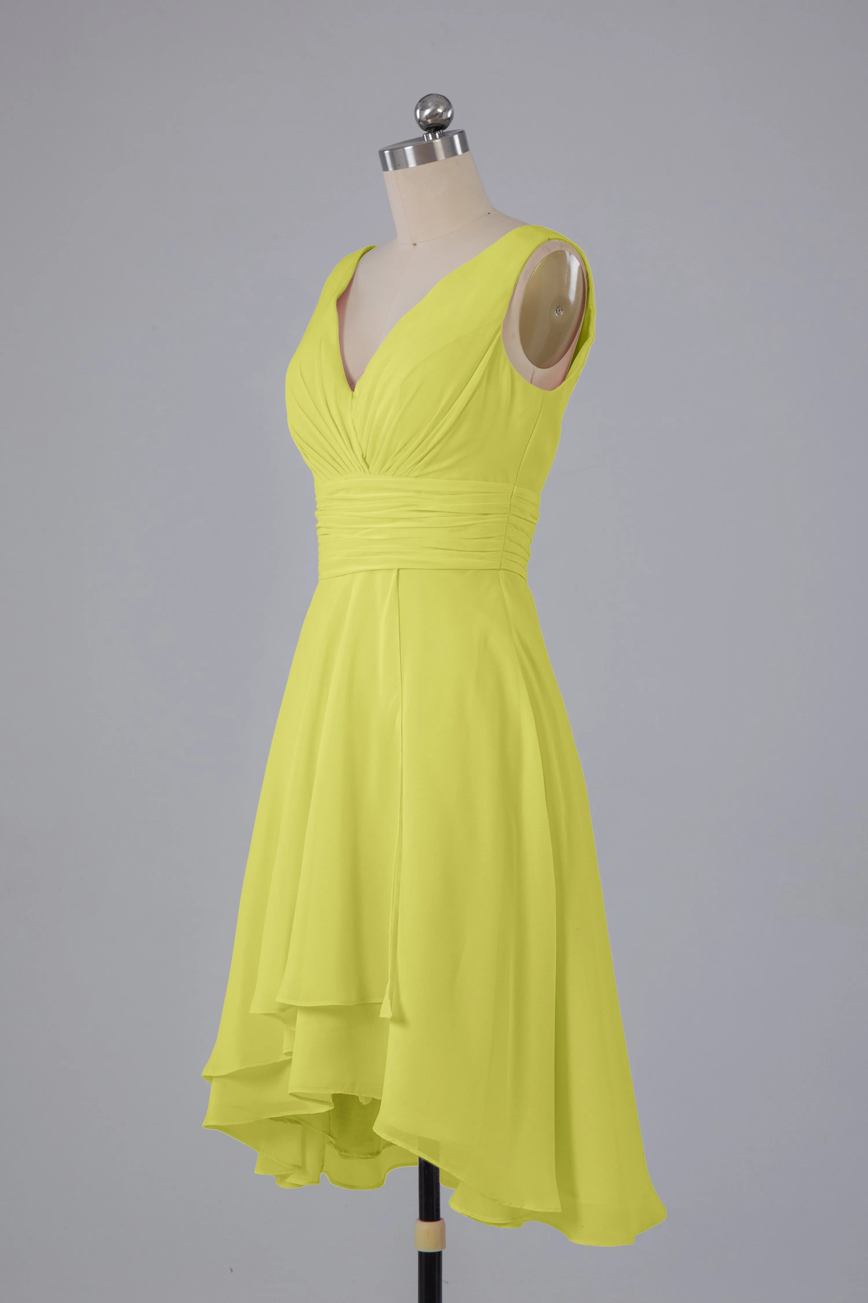 High Low Knee Length V-Neck Bridesmaid Dresses