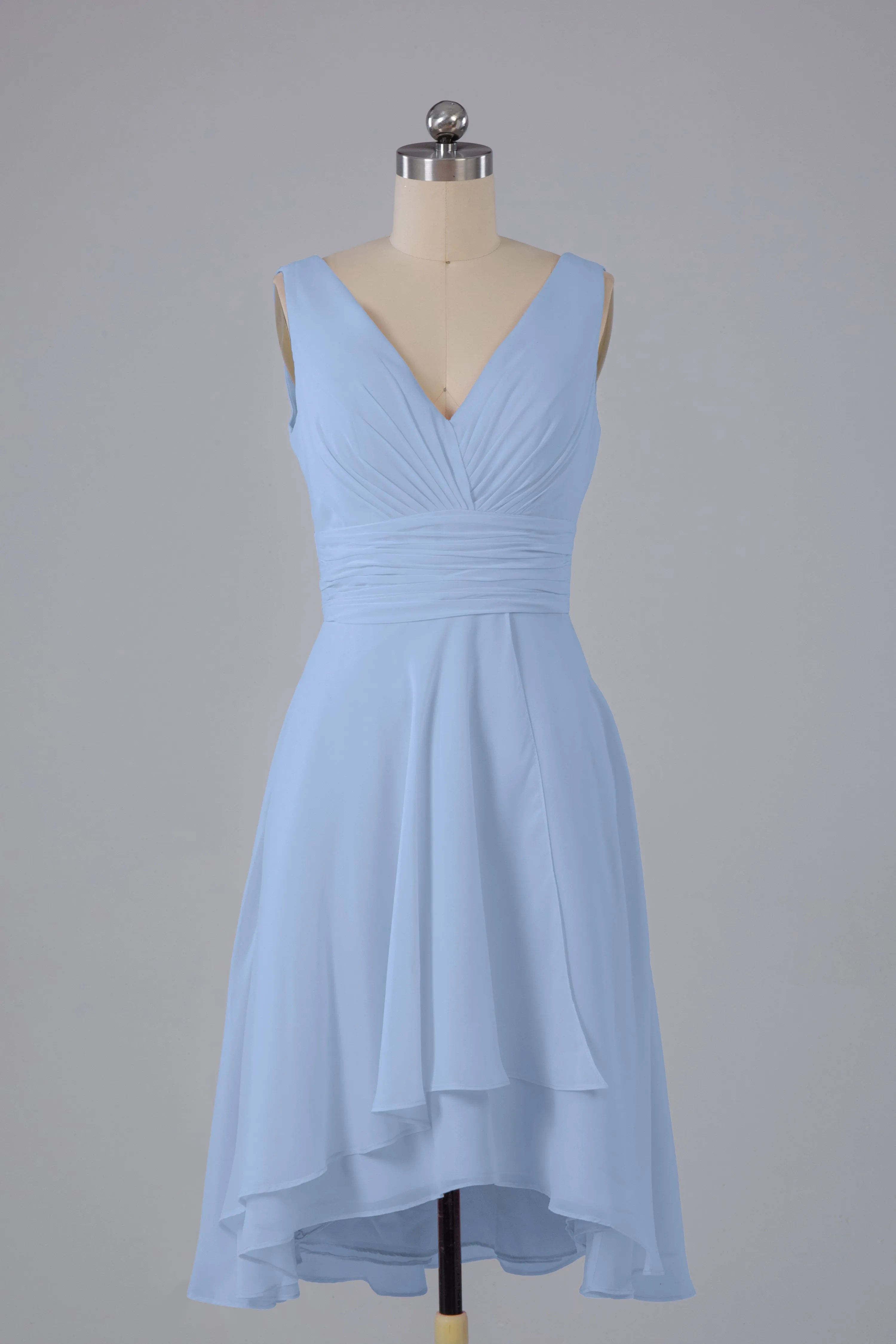 High Low Knee Length V-Neck Bridesmaid Dresses