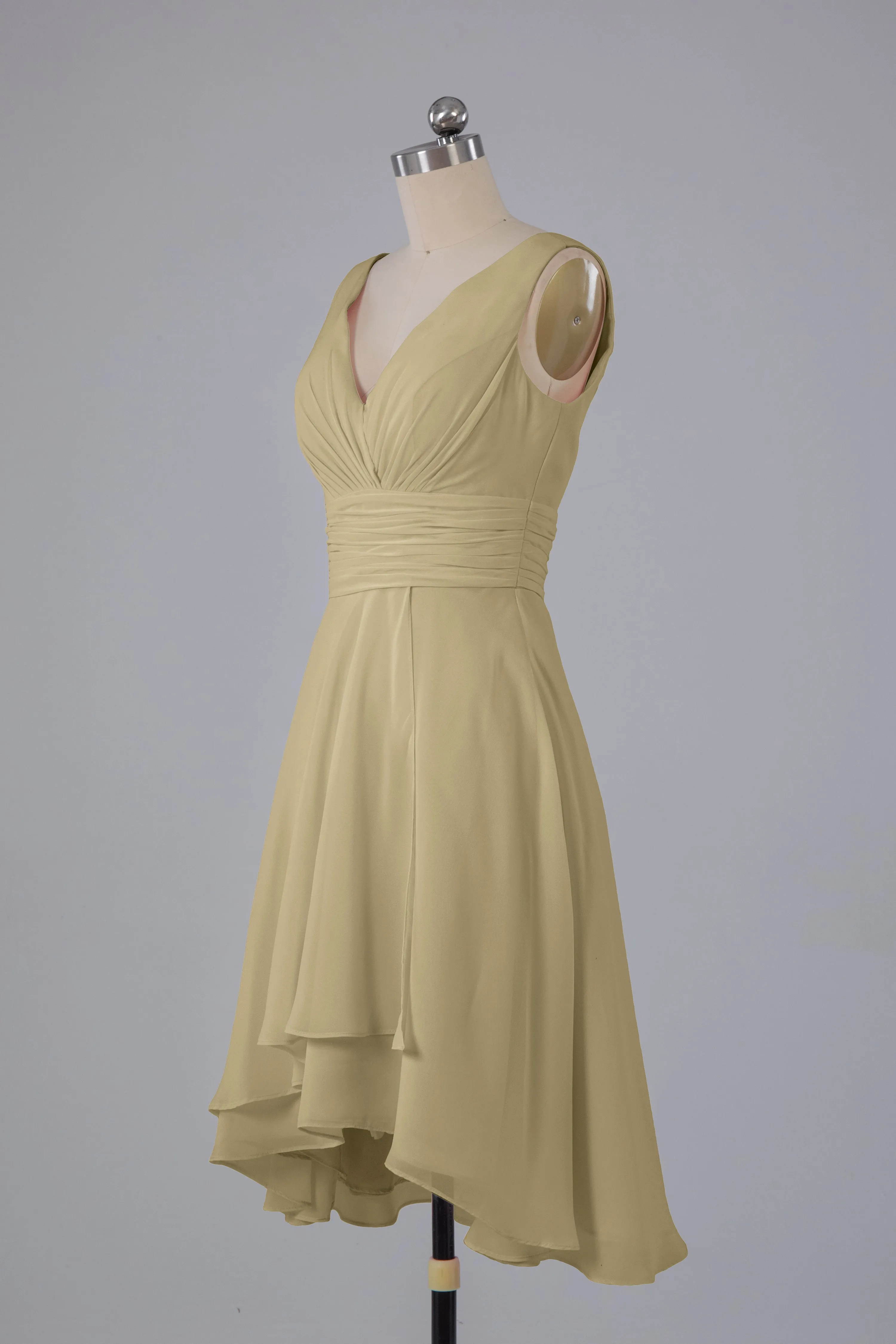 High Low Knee Length V-Neck Bridesmaid Dresses