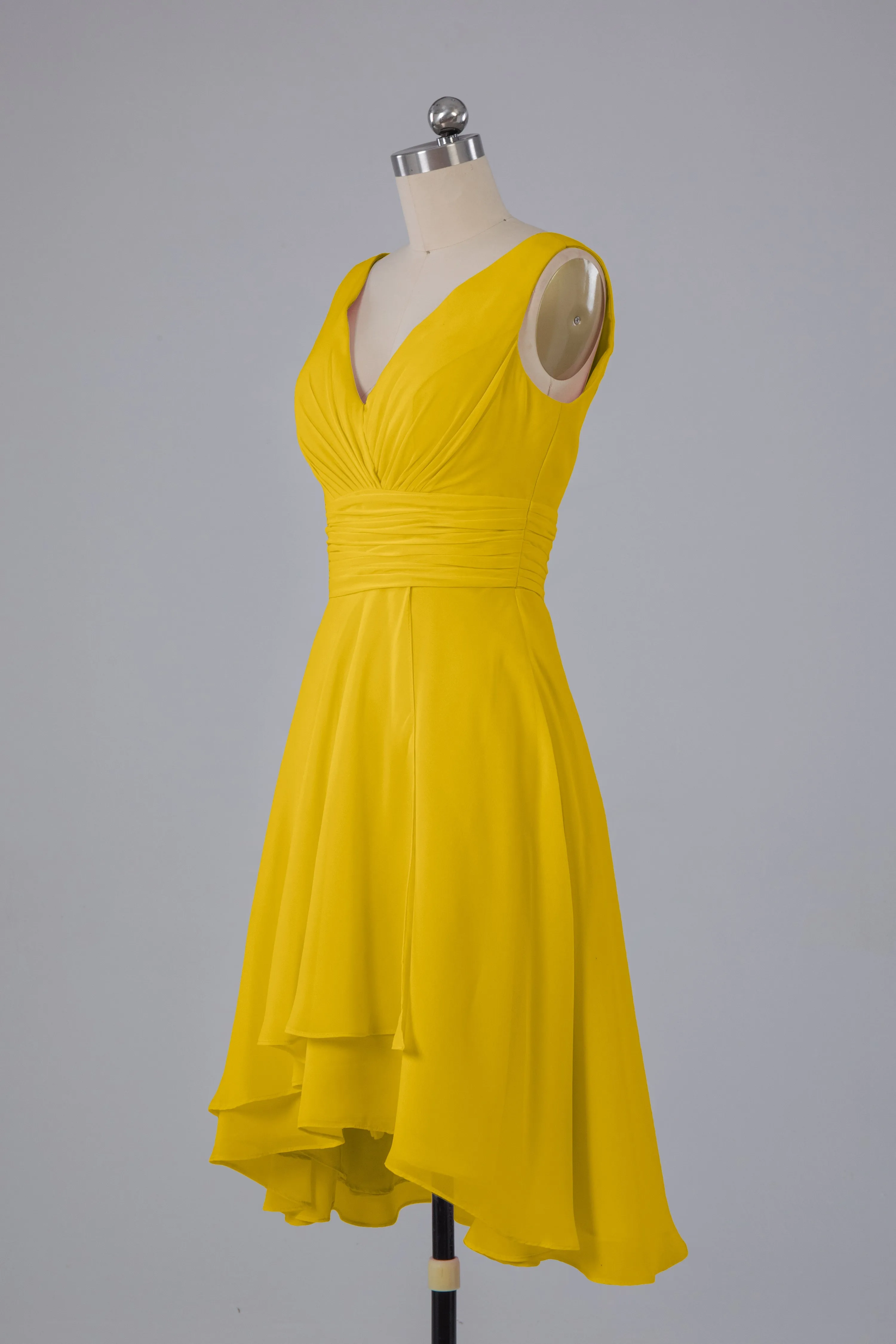 High Low Knee Length V-Neck Bridesmaid Dresses