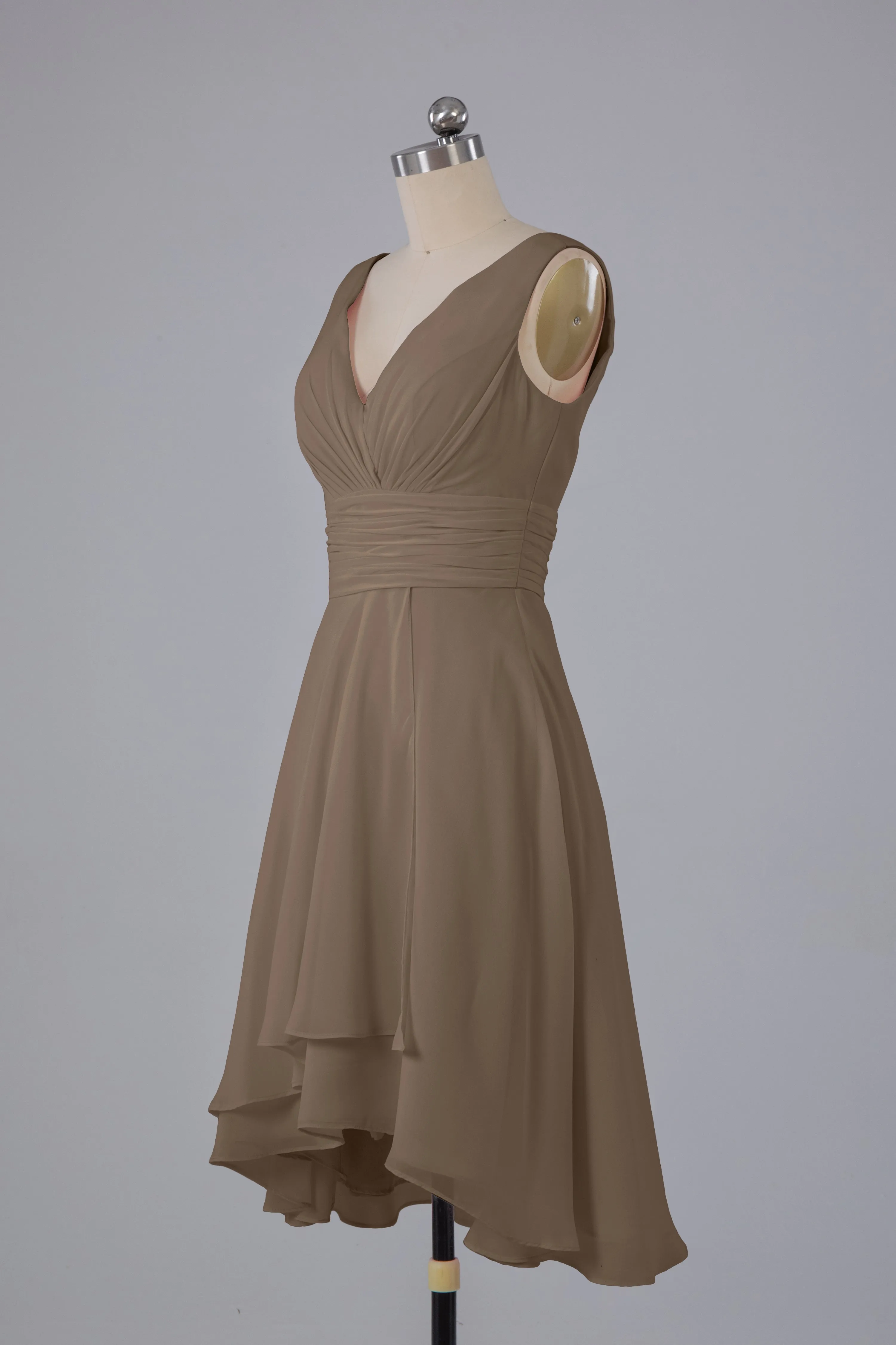 High Low Knee Length V-Neck Bridesmaid Dresses