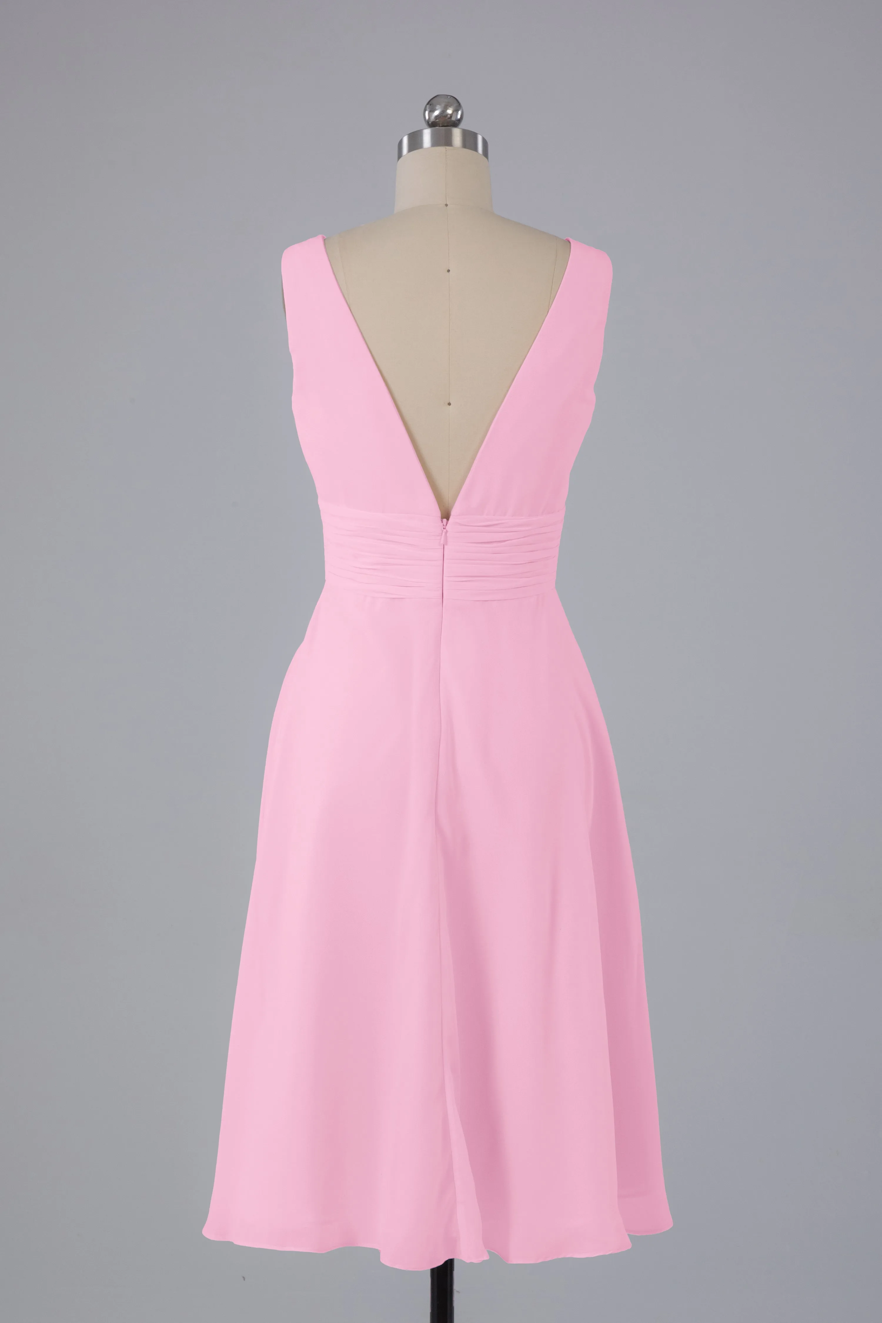 High Low Knee Length V-Neck Bridesmaid Dresses