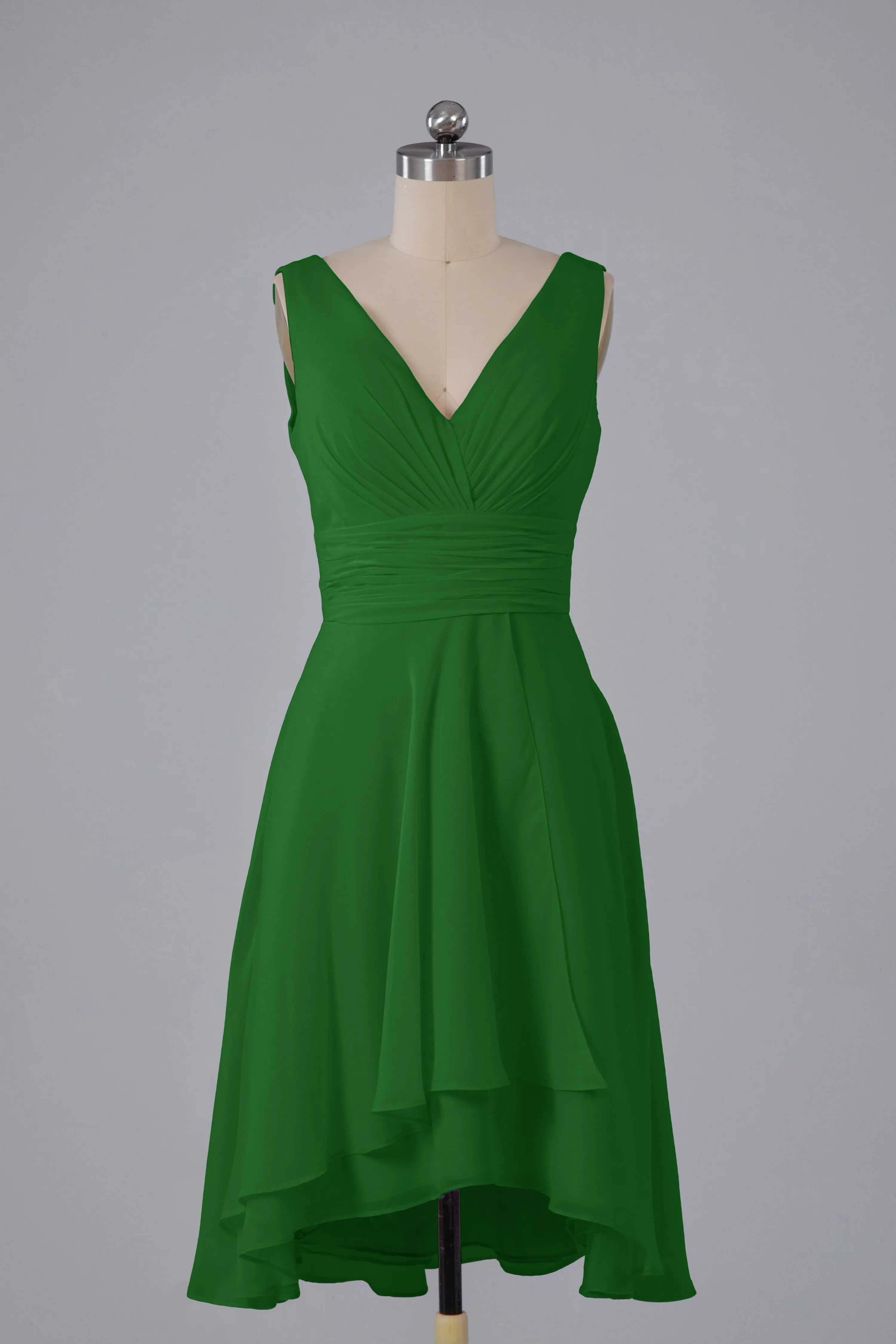 High Low Knee Length V-Neck Bridesmaid Dresses