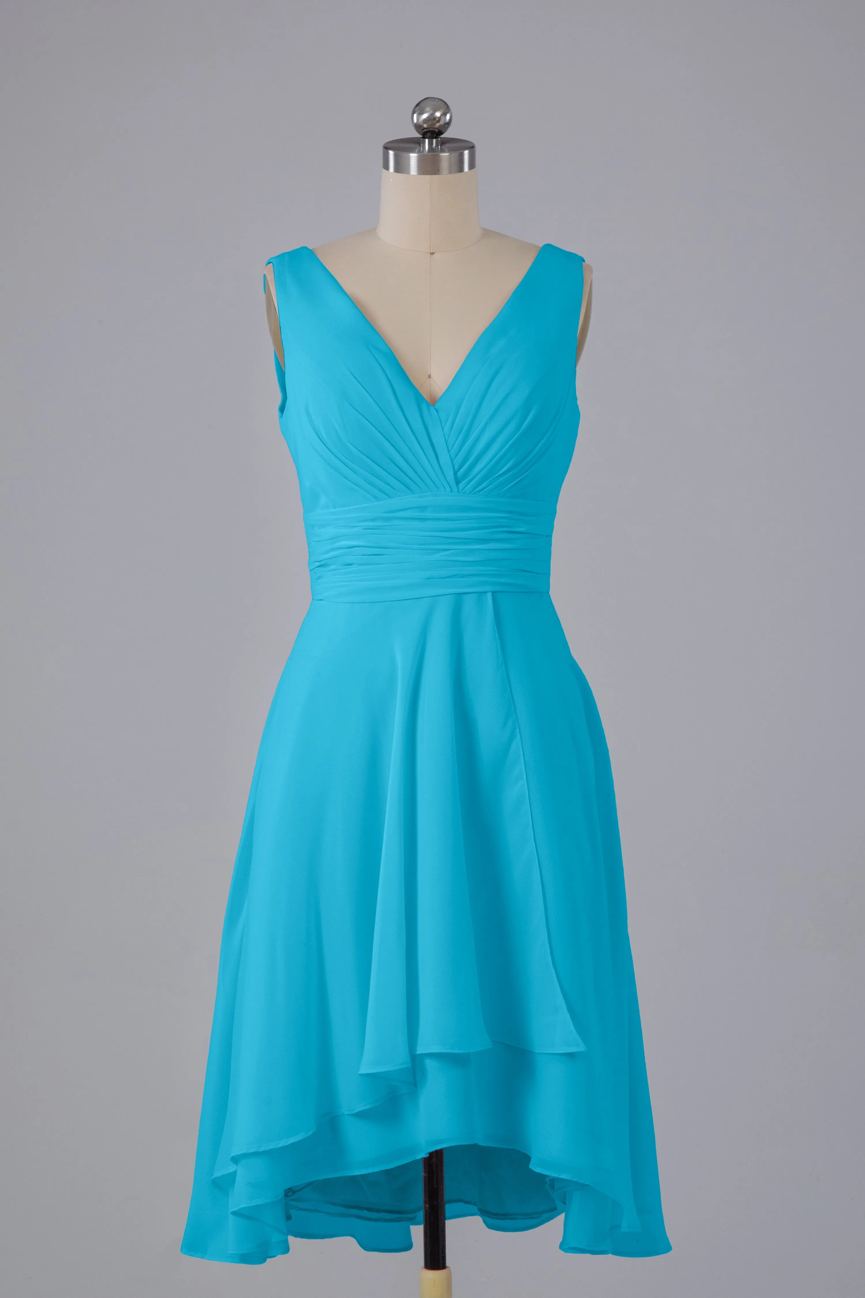High Low Knee Length V-Neck Bridesmaid Dresses