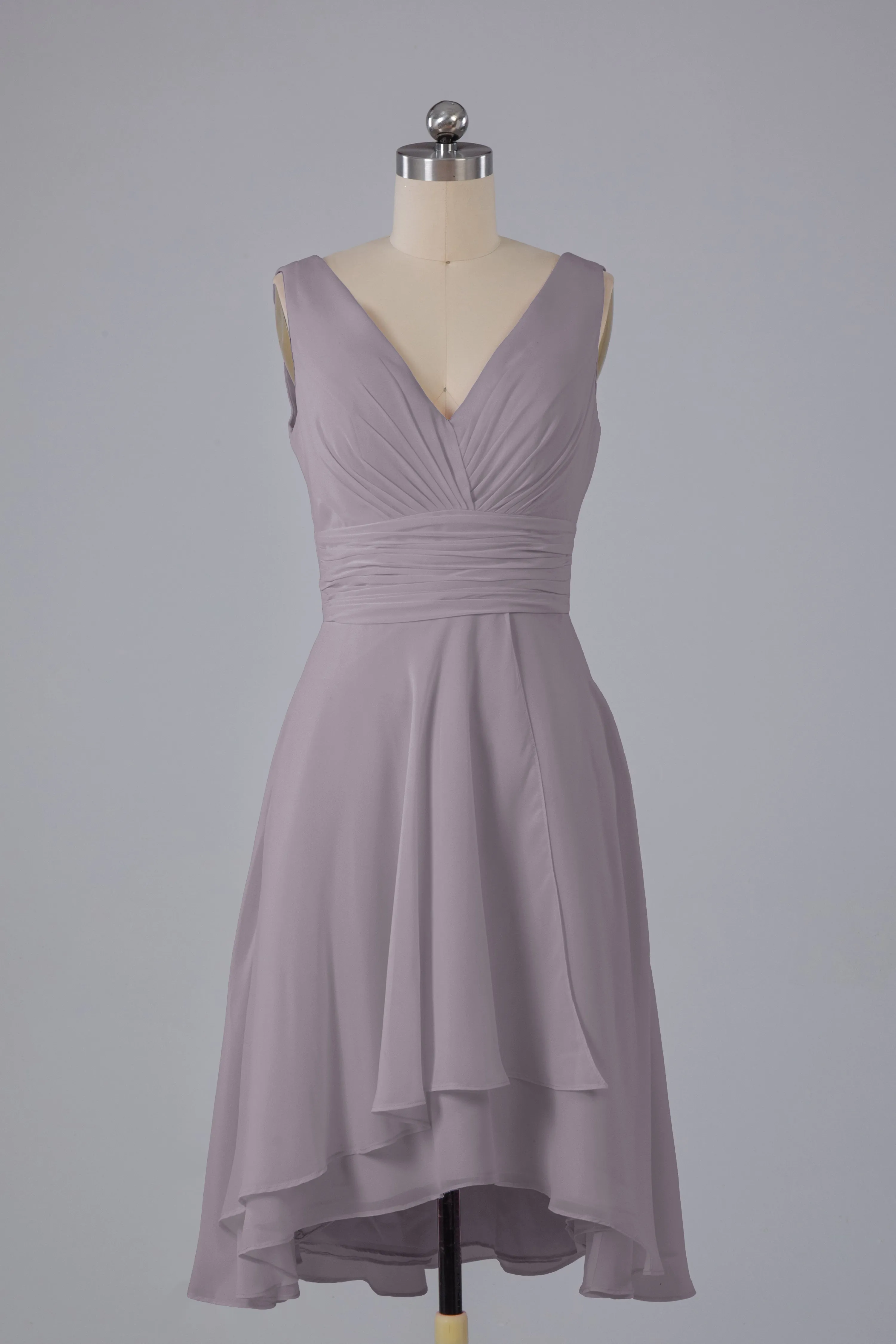 High Low Knee Length V-Neck Bridesmaid Dresses