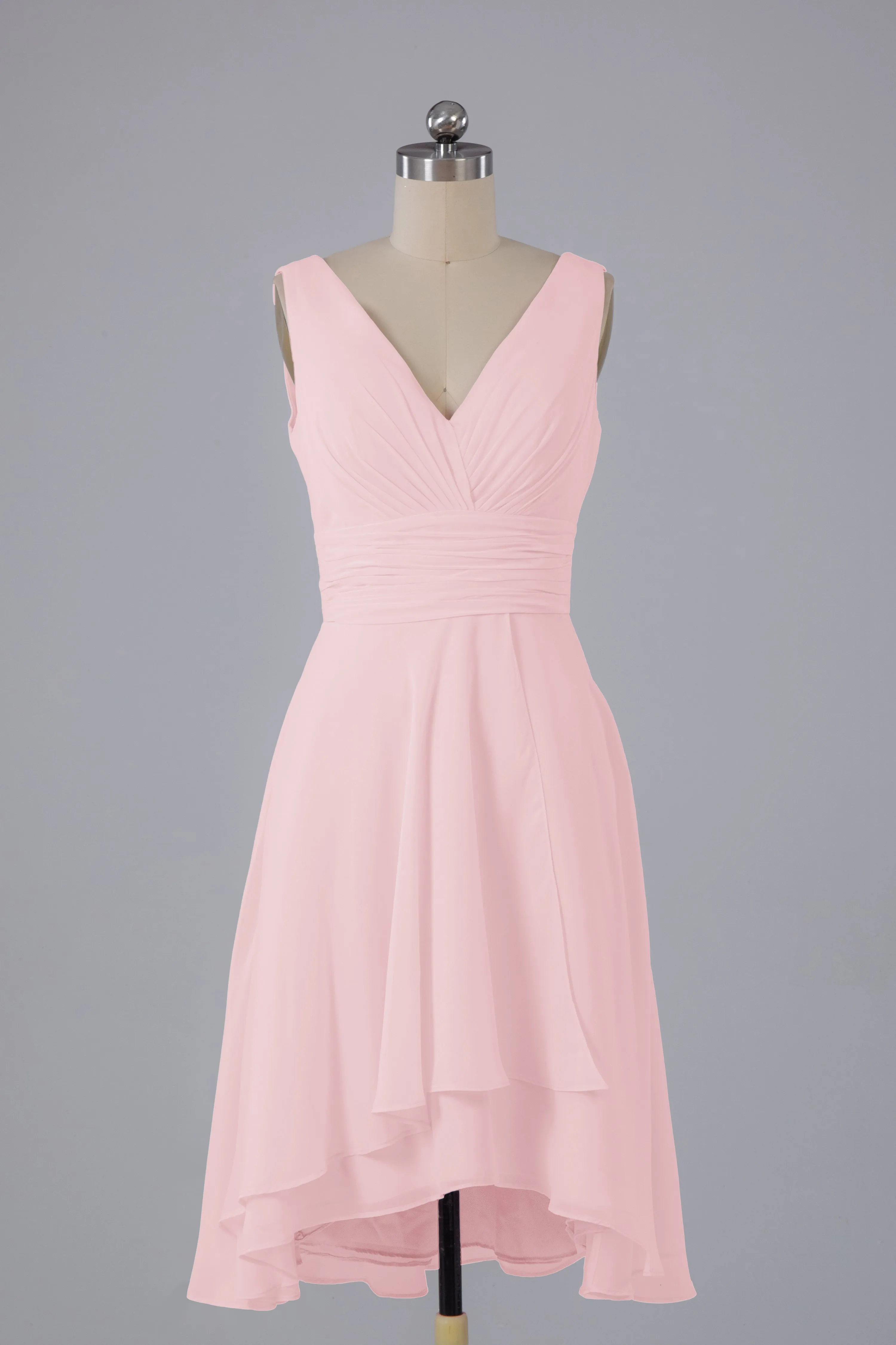 High Low Knee Length V-Neck Bridesmaid Dresses
