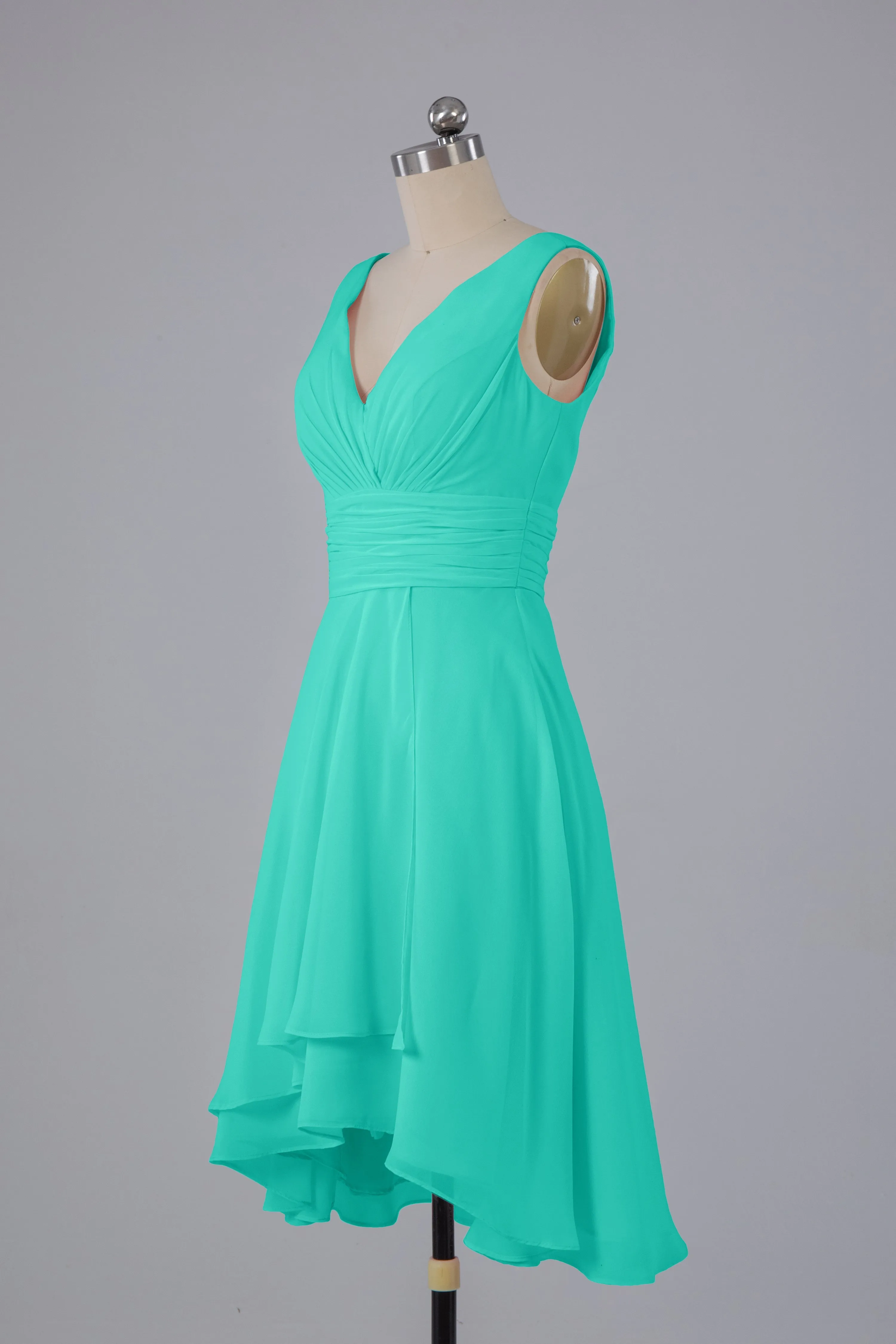 High Low Knee Length V-Neck Bridesmaid Dresses