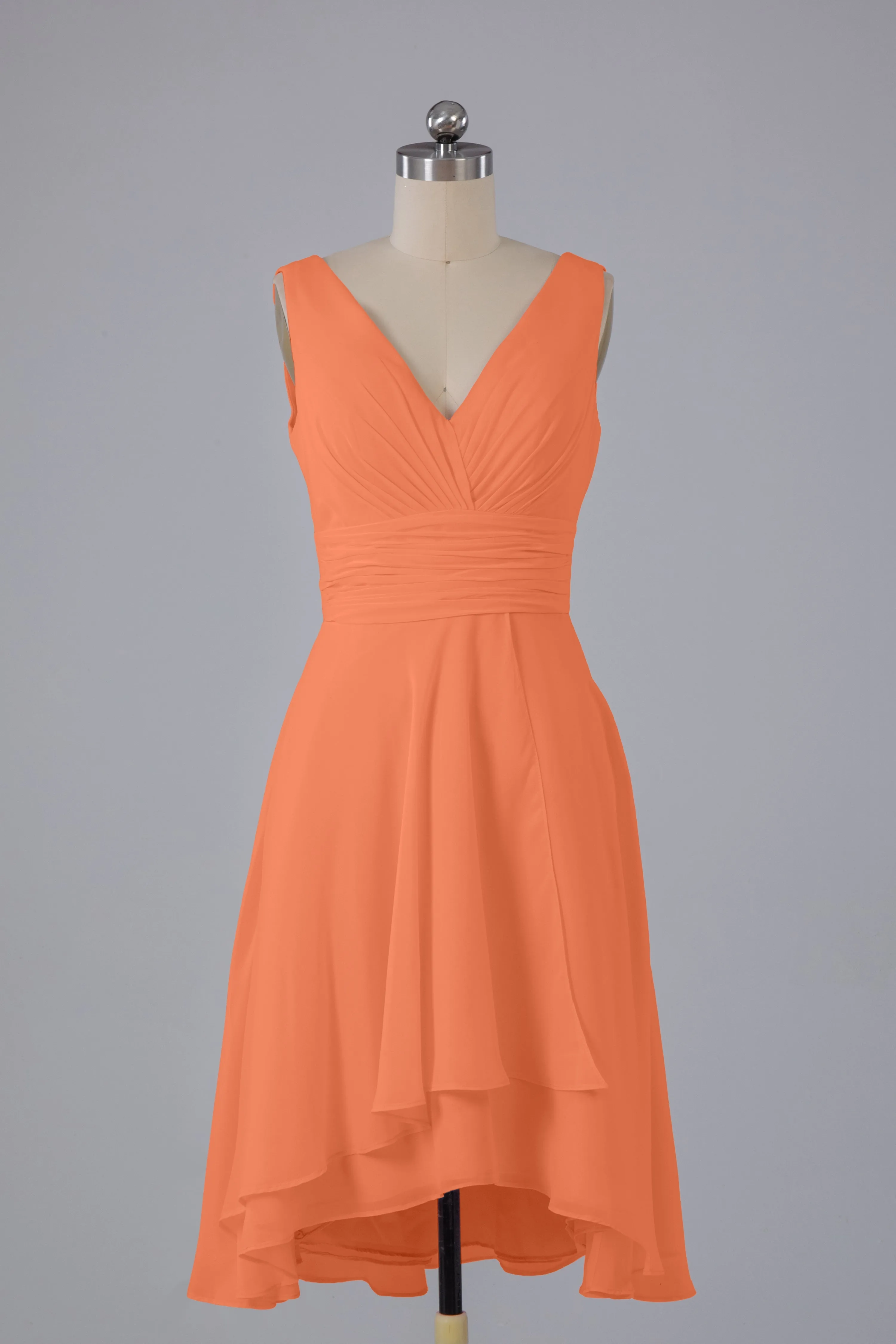 High Low Knee Length V-Neck Bridesmaid Dresses