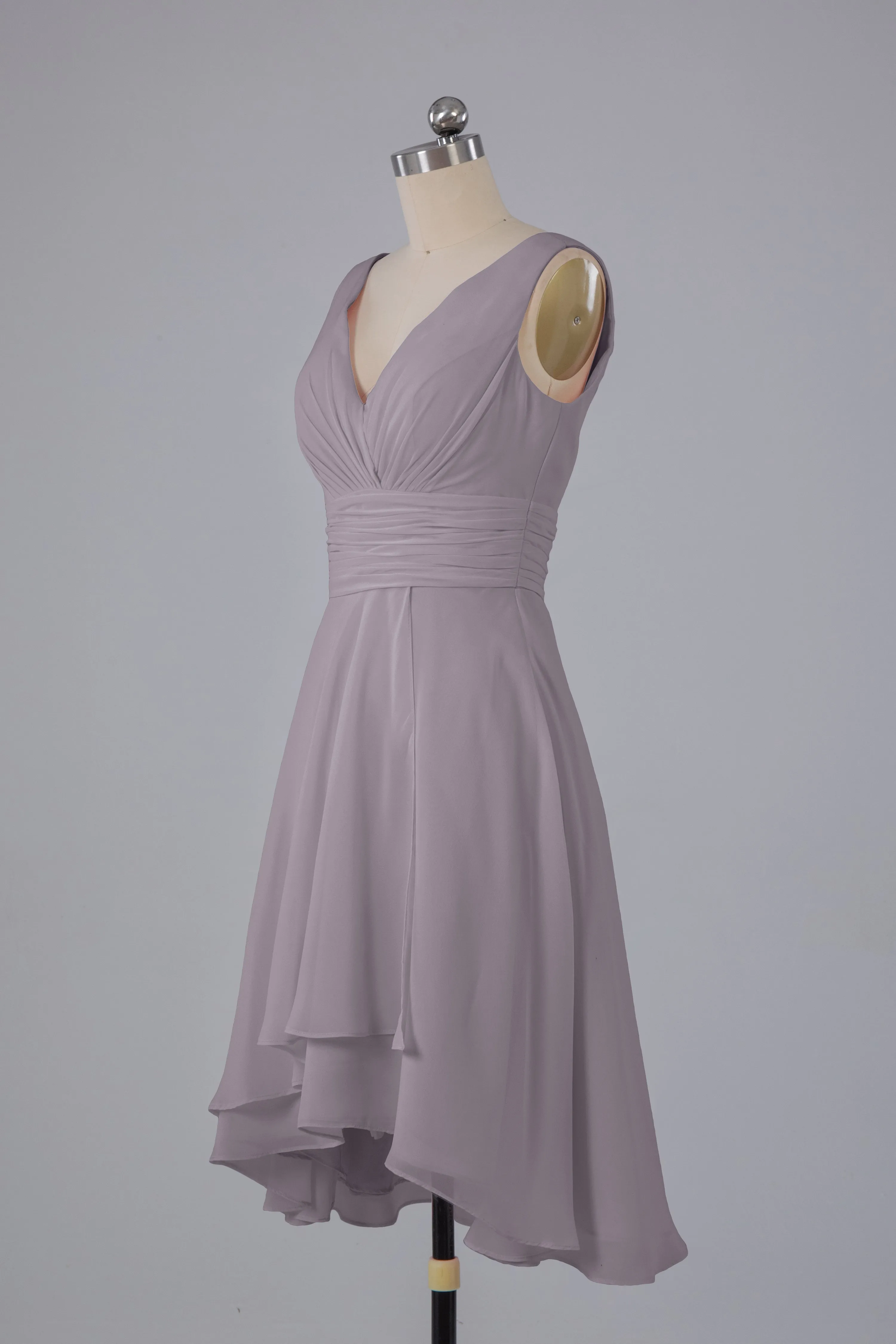 High Low Knee Length V-Neck Bridesmaid Dresses
