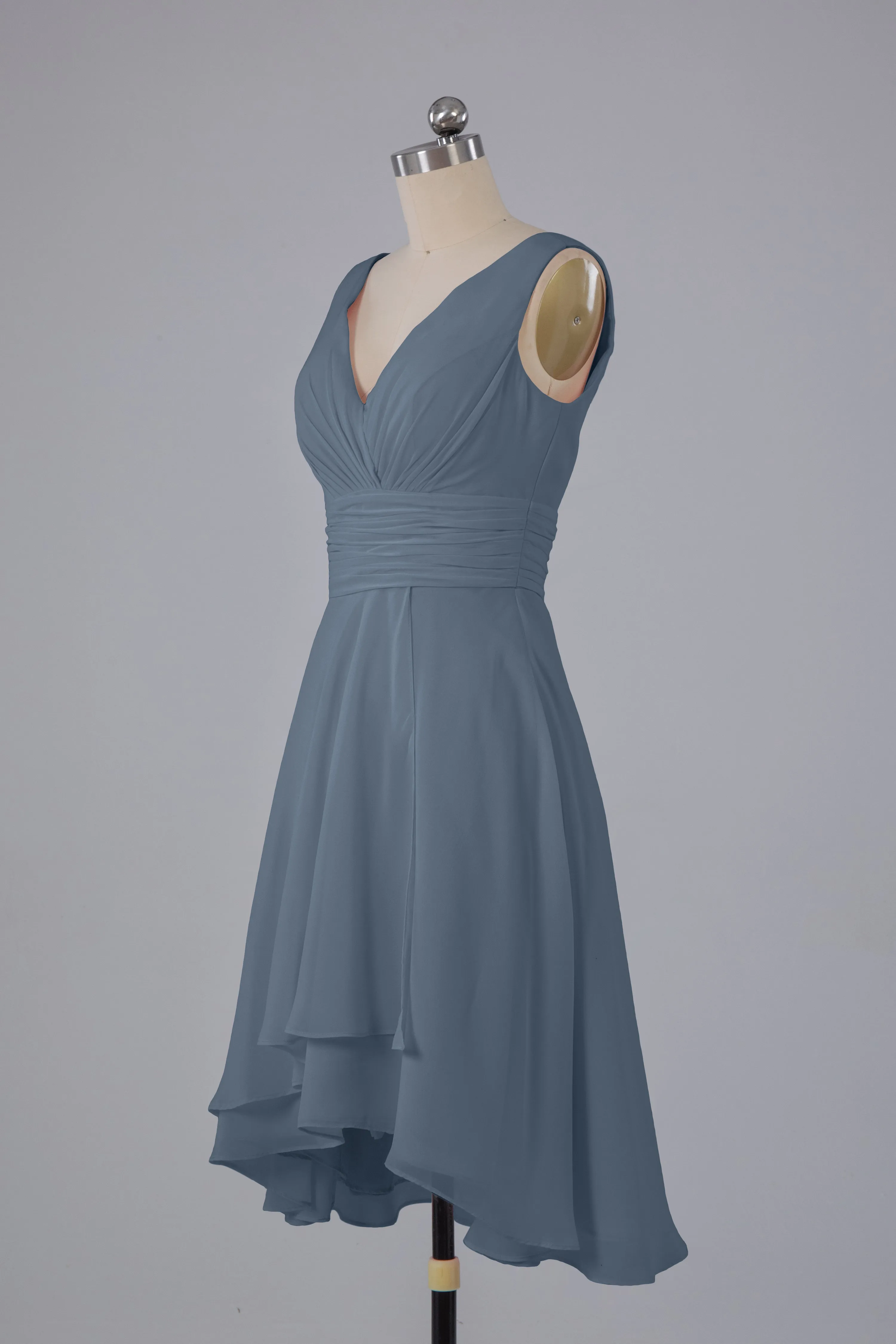 High Low Knee Length V-Neck Bridesmaid Dresses