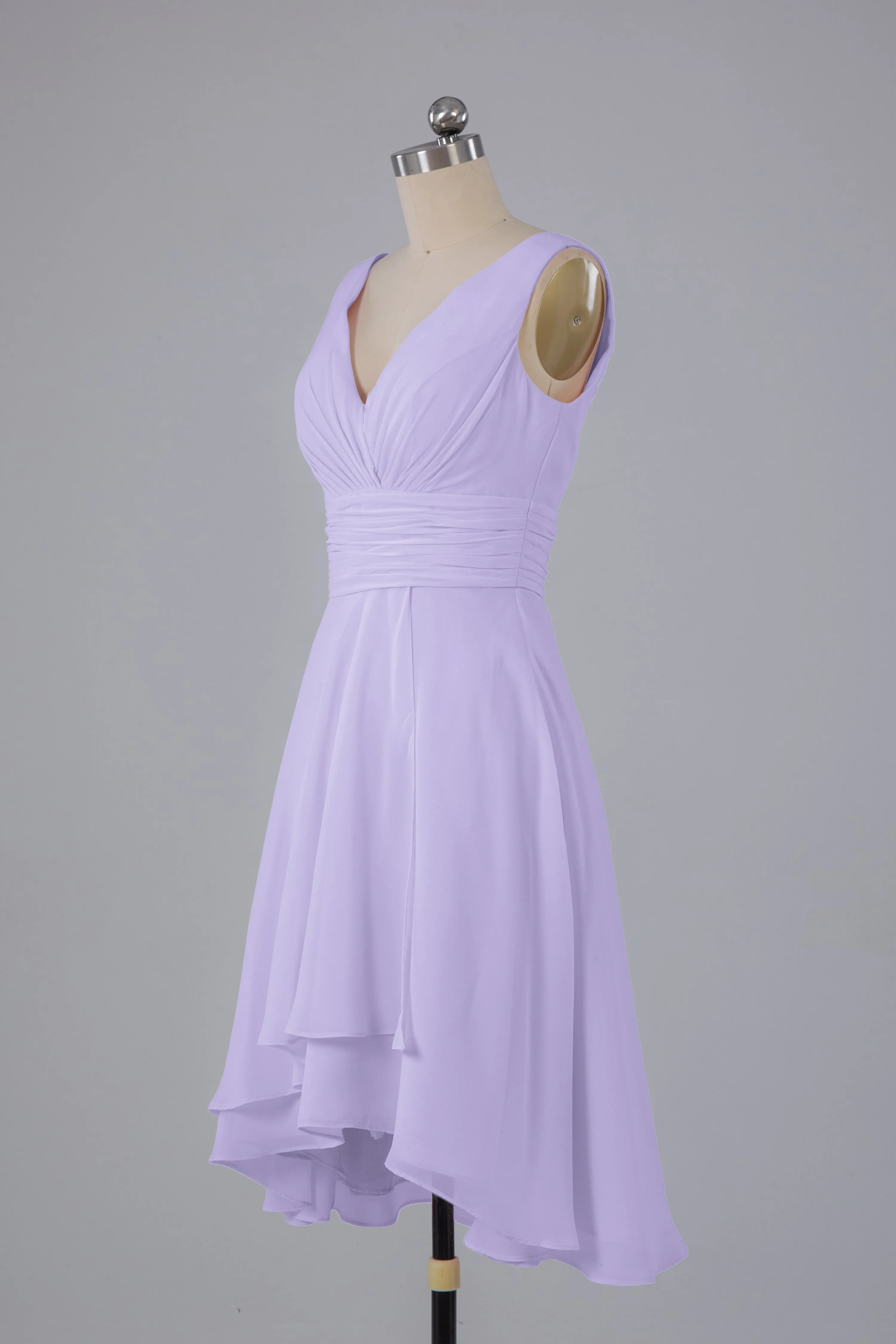 High Low Knee Length V-Neck Bridesmaid Dresses