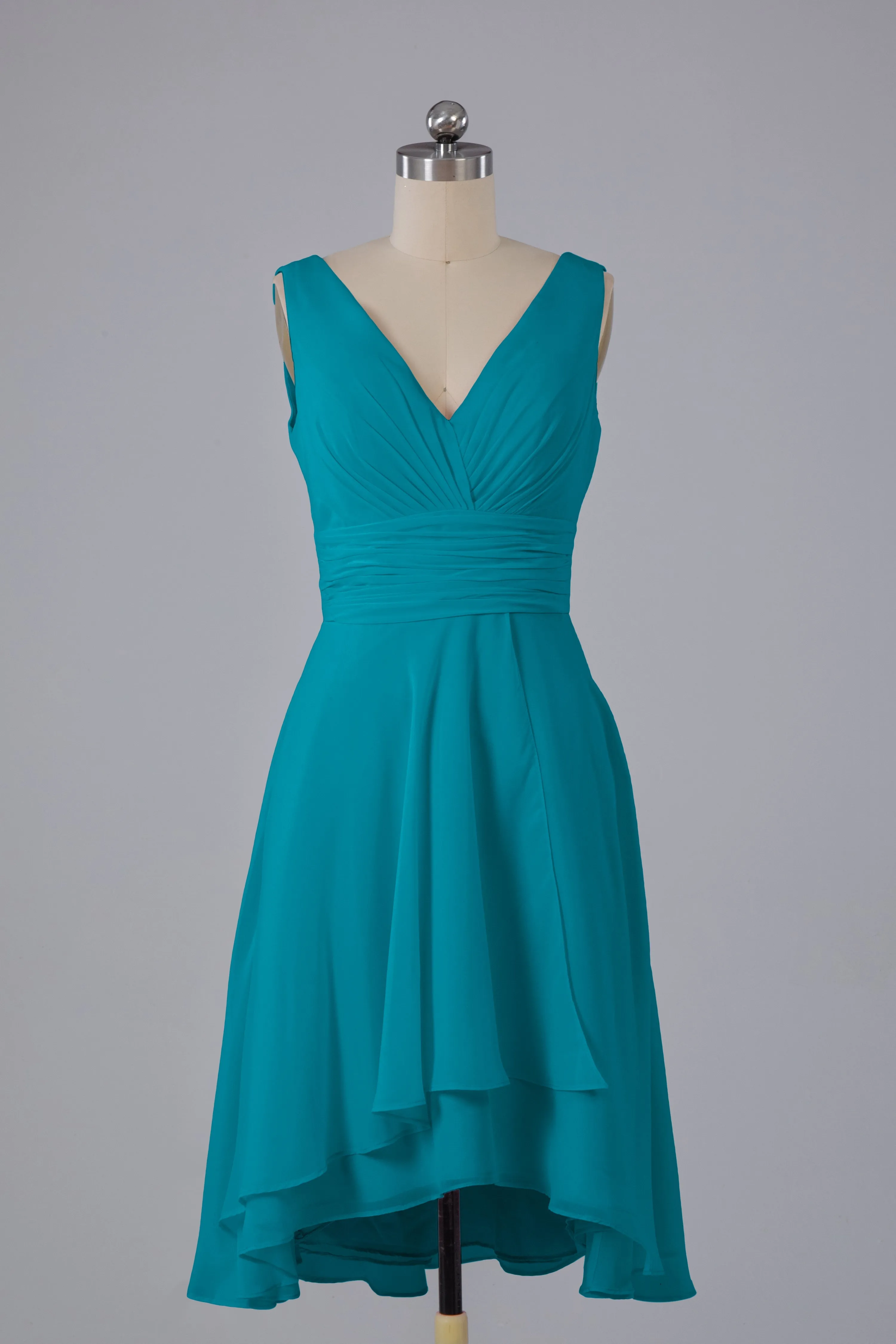 High Low Knee Length V-Neck Bridesmaid Dresses