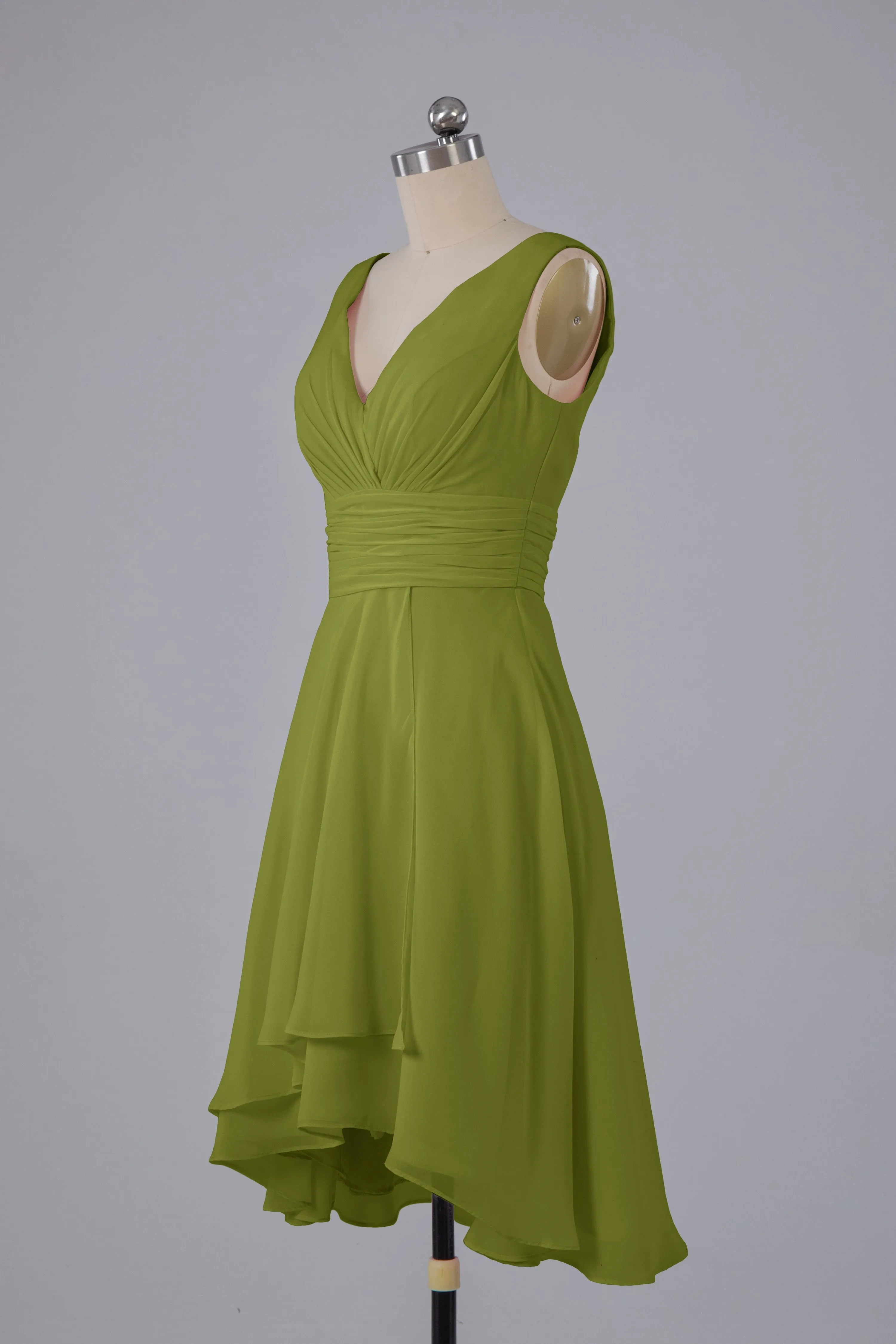 High Low Knee Length V-Neck Bridesmaid Dresses