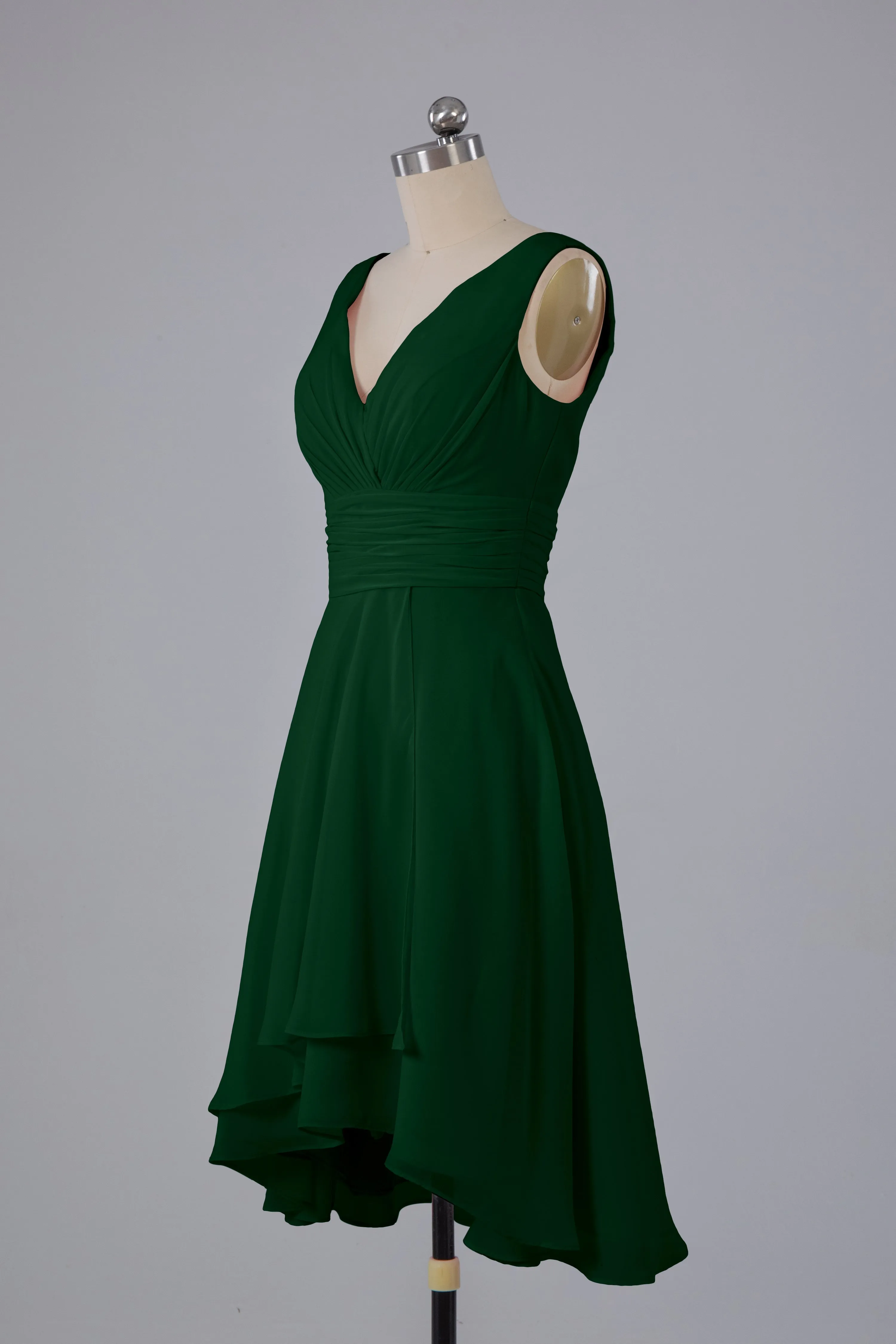 High Low Knee Length V-Neck Bridesmaid Dresses