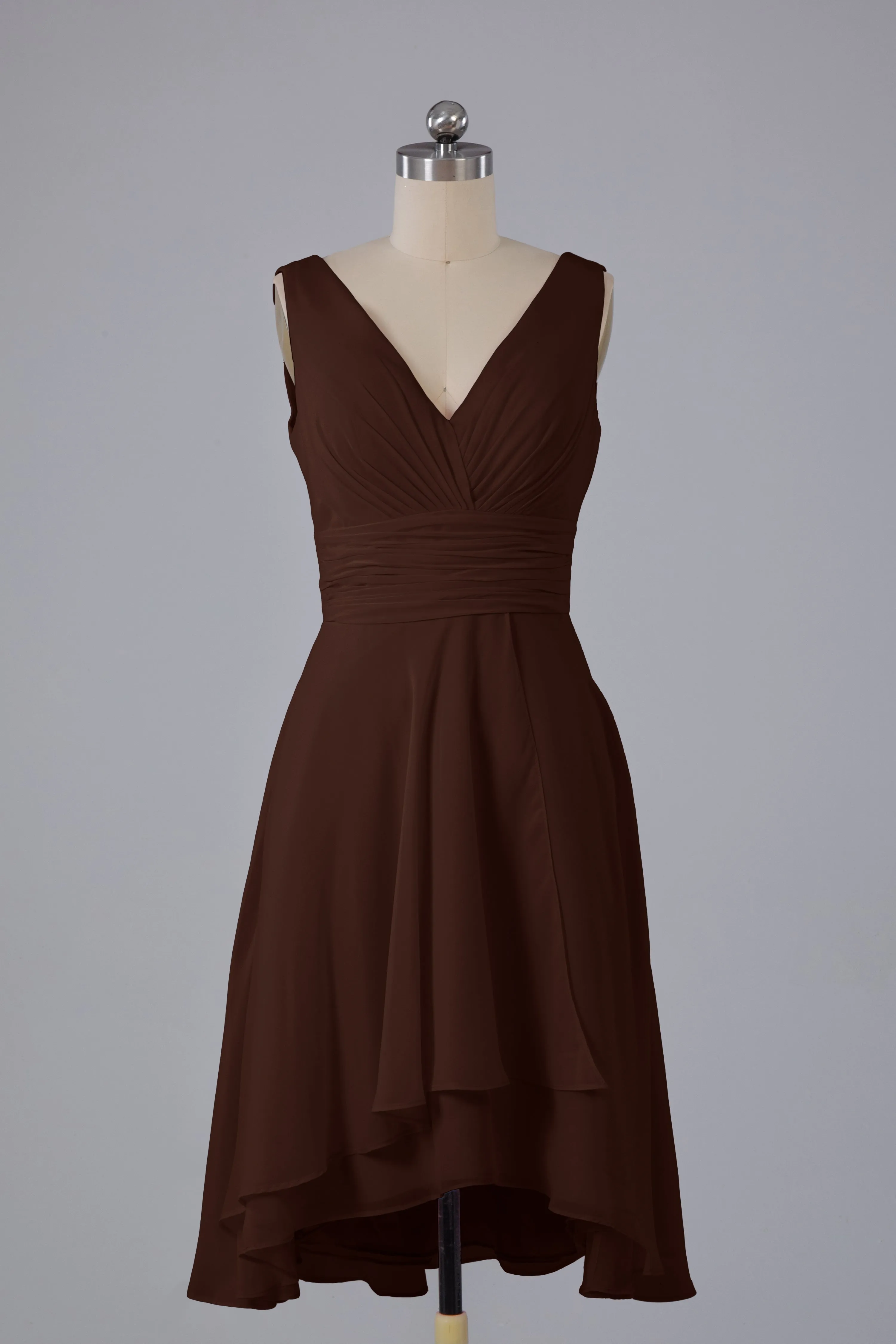 High Low Knee Length V-Neck Bridesmaid Dresses
