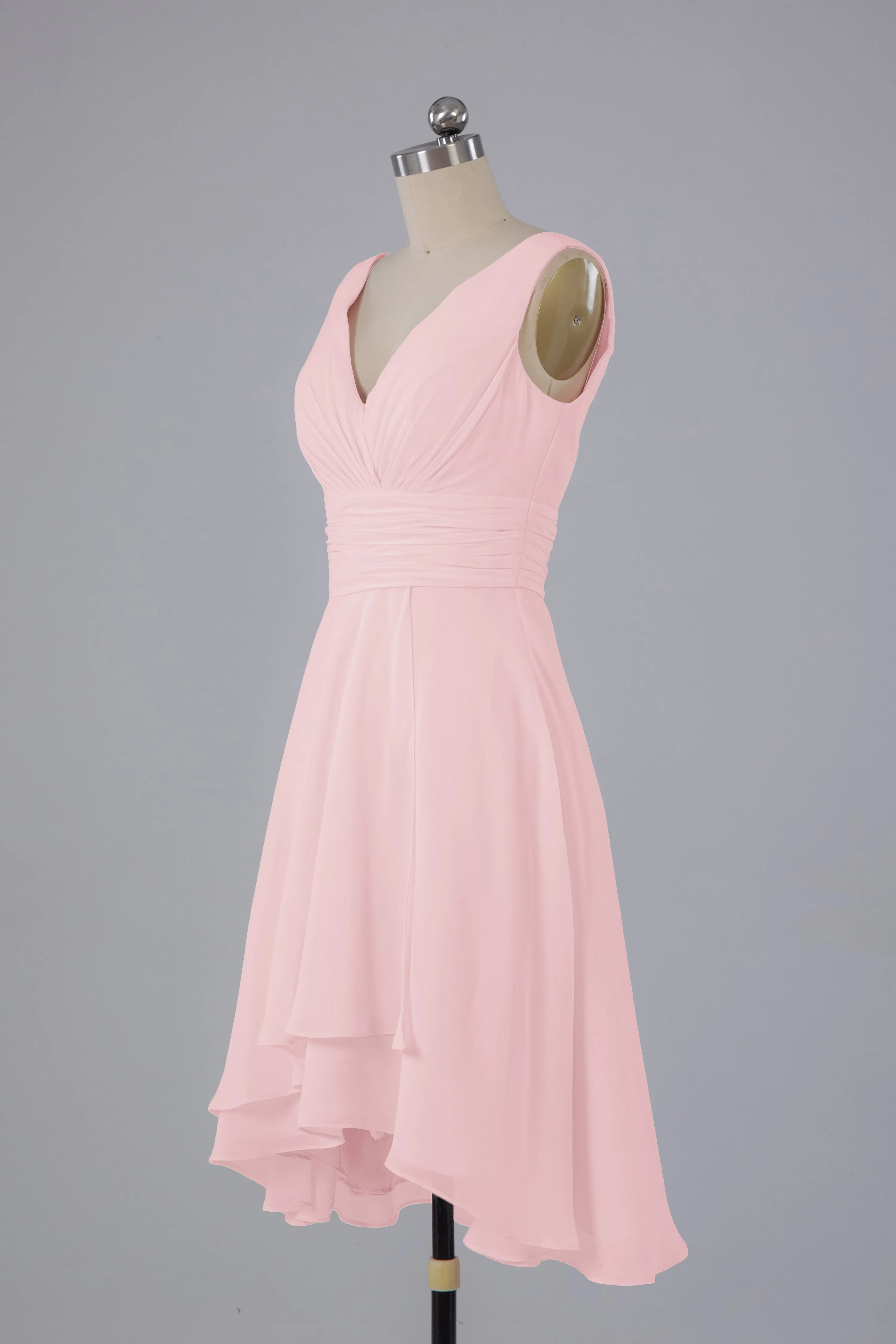 High Low Knee Length V-Neck Bridesmaid Dresses